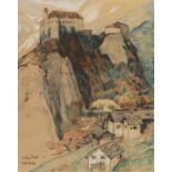 Leo Putz 1869 Meran - 1940 Meran Schloss Tirol. Um 1901. Pastell. Nicht bei Putz. Unten links