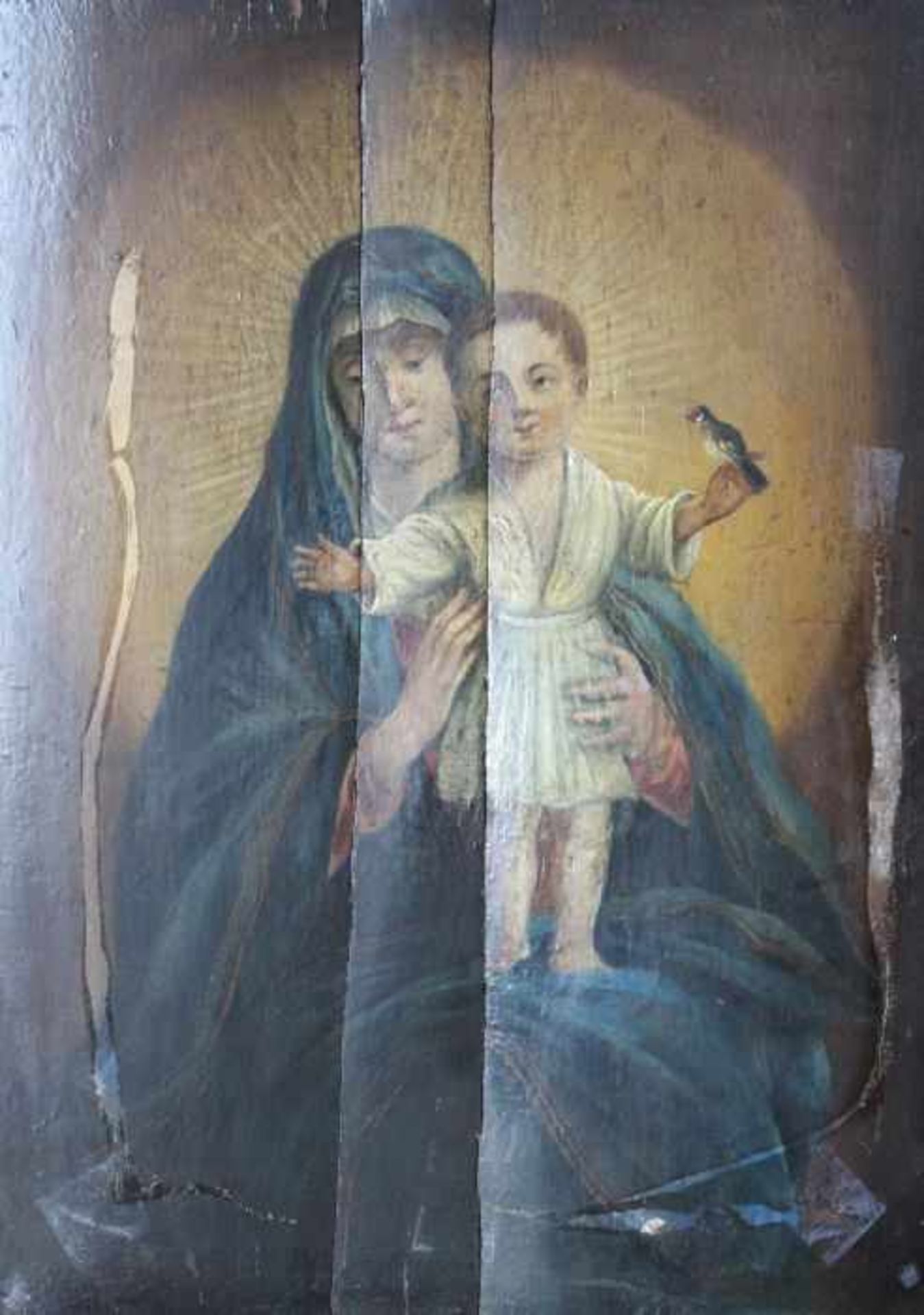 Gemälde aus dem 18.Jahrhundert "Maria mit Kind", Öl auf Holz (später gedoppelt), anonymer