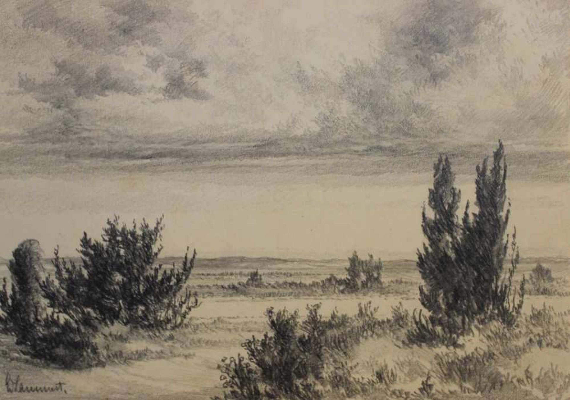 Zeichnung - Eduard Lammert (1867 Ochsenfurt - 1957 Rimsting am Chiemsee) "Landschaft", l.u.