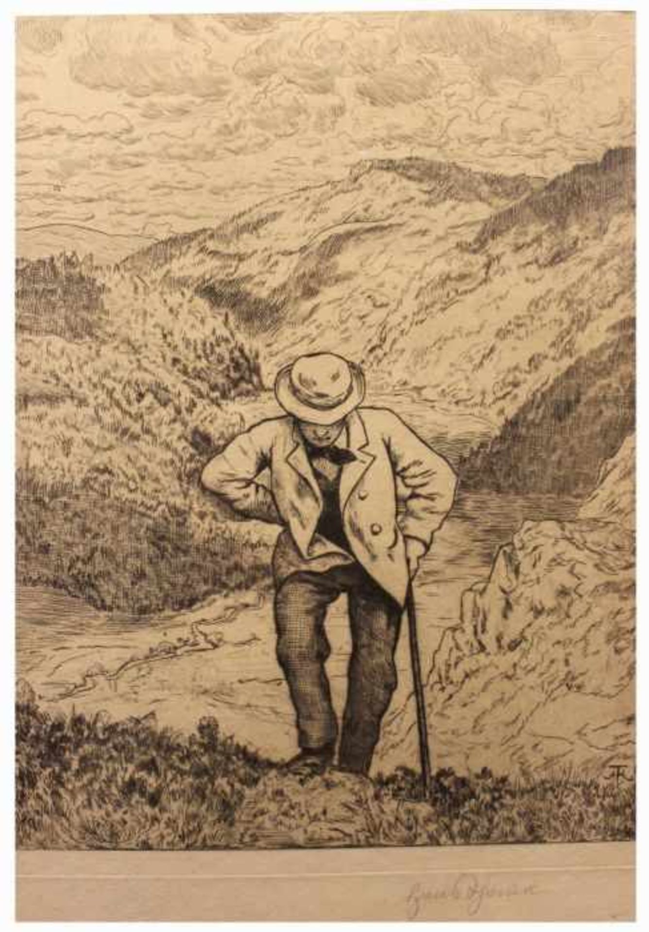 Radierung - Hans Thoma (1839 Oberlehen / Schwarzwald - 1924 Karlsruhe) "Wanderer", r.u.