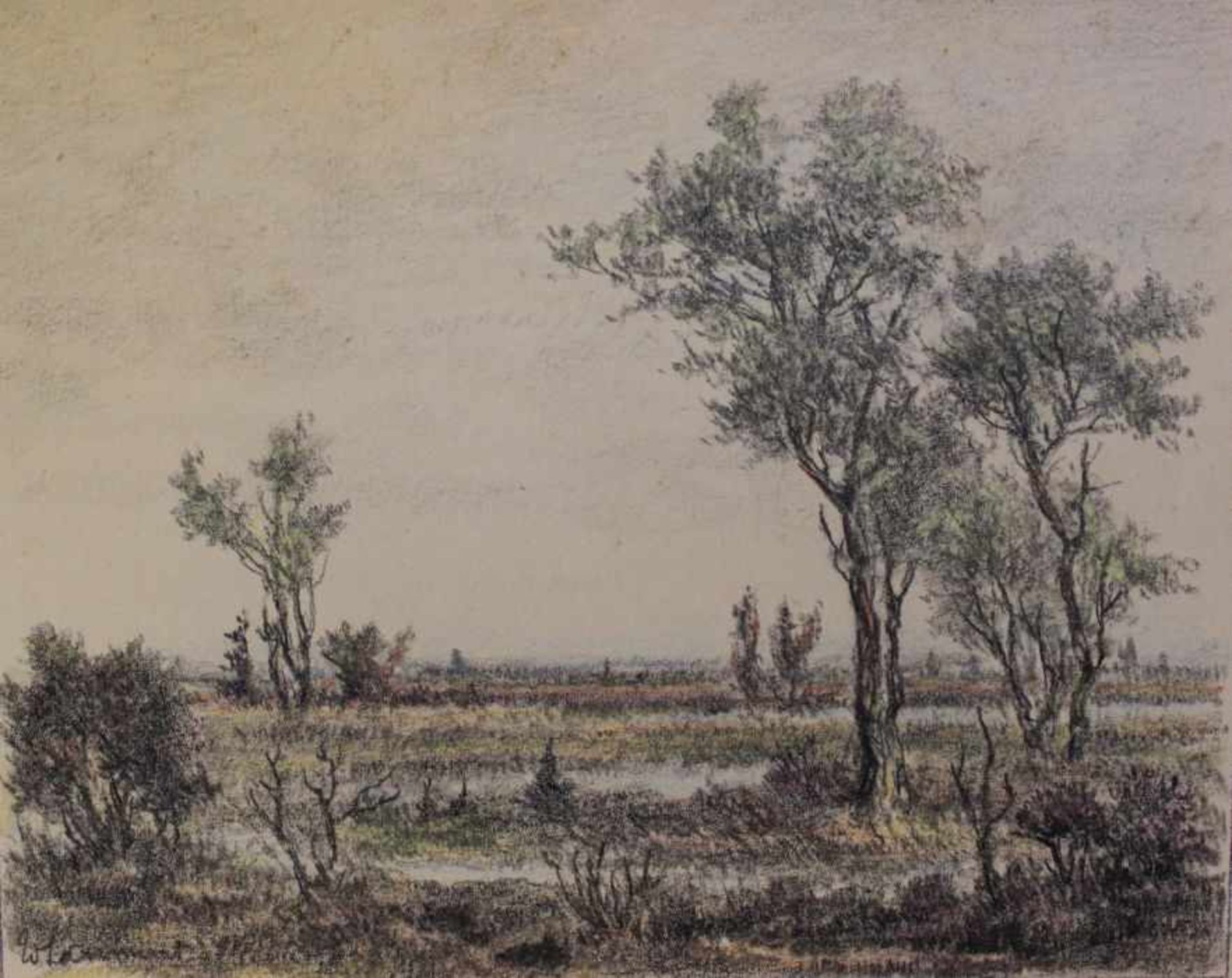 Zeichnung - Eduard Lammert (1867 Ochsenfurt - 1957 Rimsting am Chiemsee) "Landschaft", l.u.