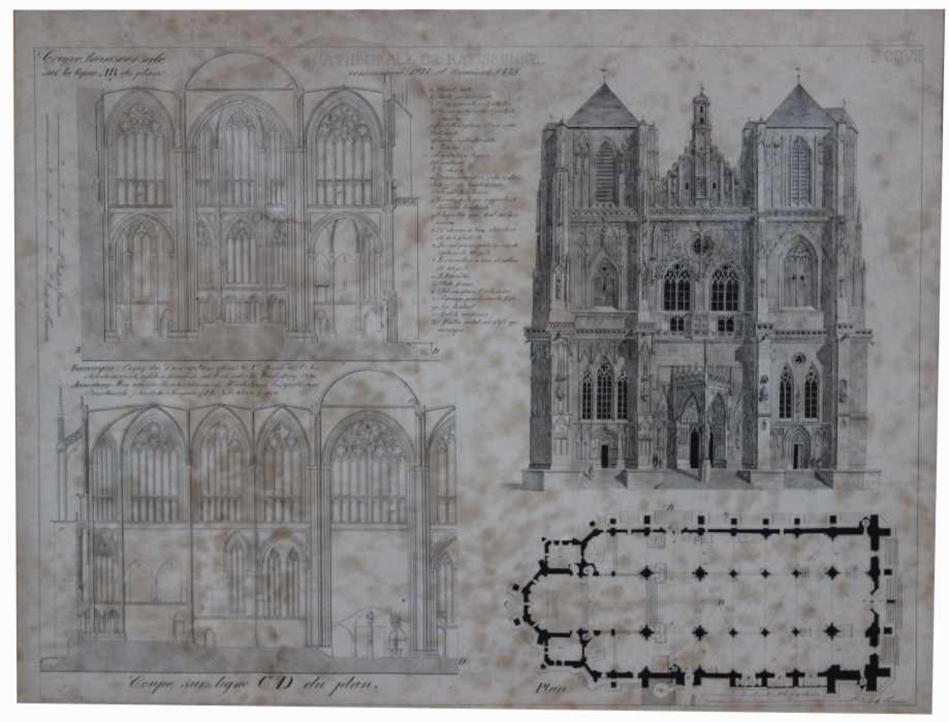Stich - Frankreich 19.Jahrhundert "Cathedral de Ratisbonne", gest. von A. Kurz, Altersspuren,