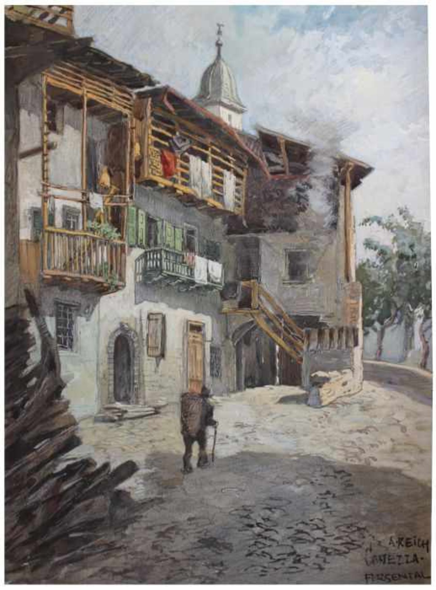 Aquarell - Adolf Reich (1887 Wien 1963) "Canezza im Fersental (Val Fersina)", r.u. signiert, auf