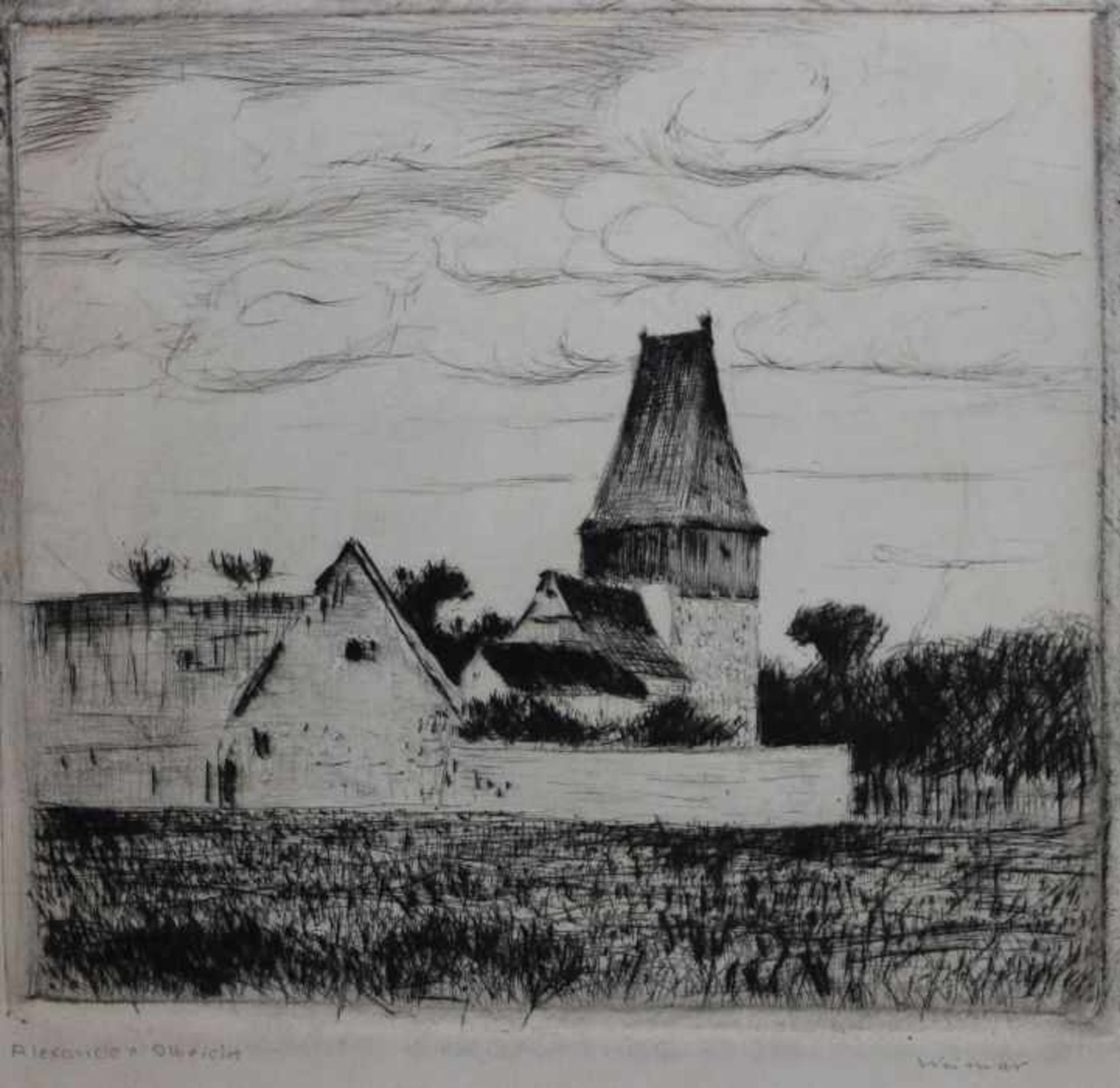 Radierung - Alexander Olbricht (1876 Breslau - 1942 Weimar) "Landschaft", l.u. Bleistiftsignatur,
