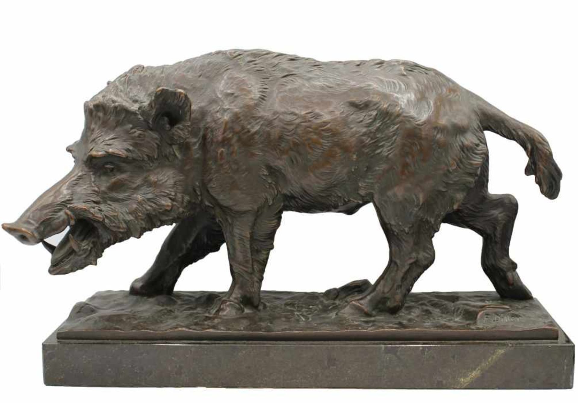 Figur - Fritz Diller (1875 Gertjausen/Thüringen - 1945 München) " Wildschwein ", Bronze, signiert,