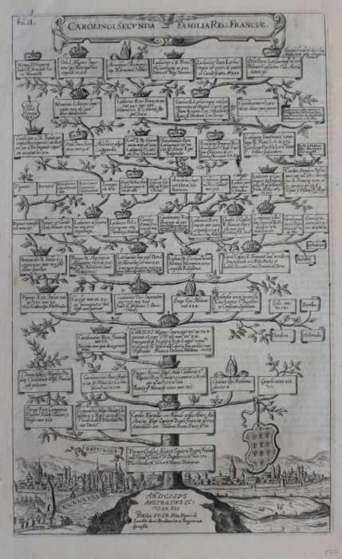 Kupferstich - Dominicus Custos (Niederlande c.1550-1612, tätig in Augsburg) "Stammbaum Carolingi