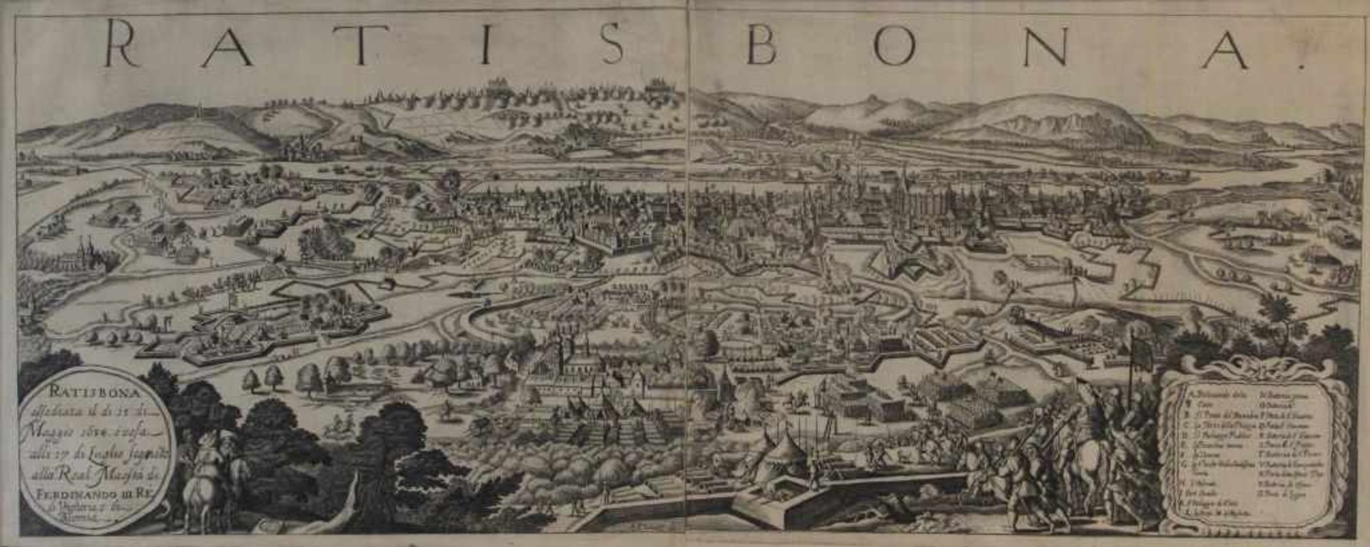 Kupferstich - Johann Alexander Böner (1647 Nürnberg 1720) "Ratisbona - Stadtansicht von Süden mit