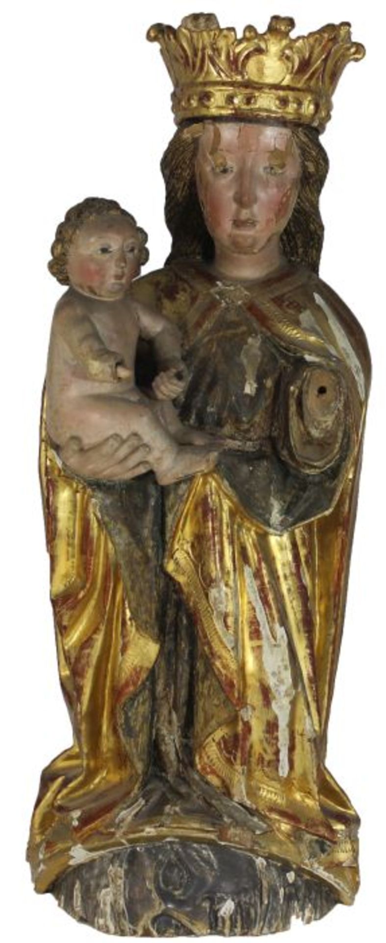 Skulptur im gotischen Stil - wohl 17.Jahrhundert "Madonna mit Kind", stehend auf Mond mit