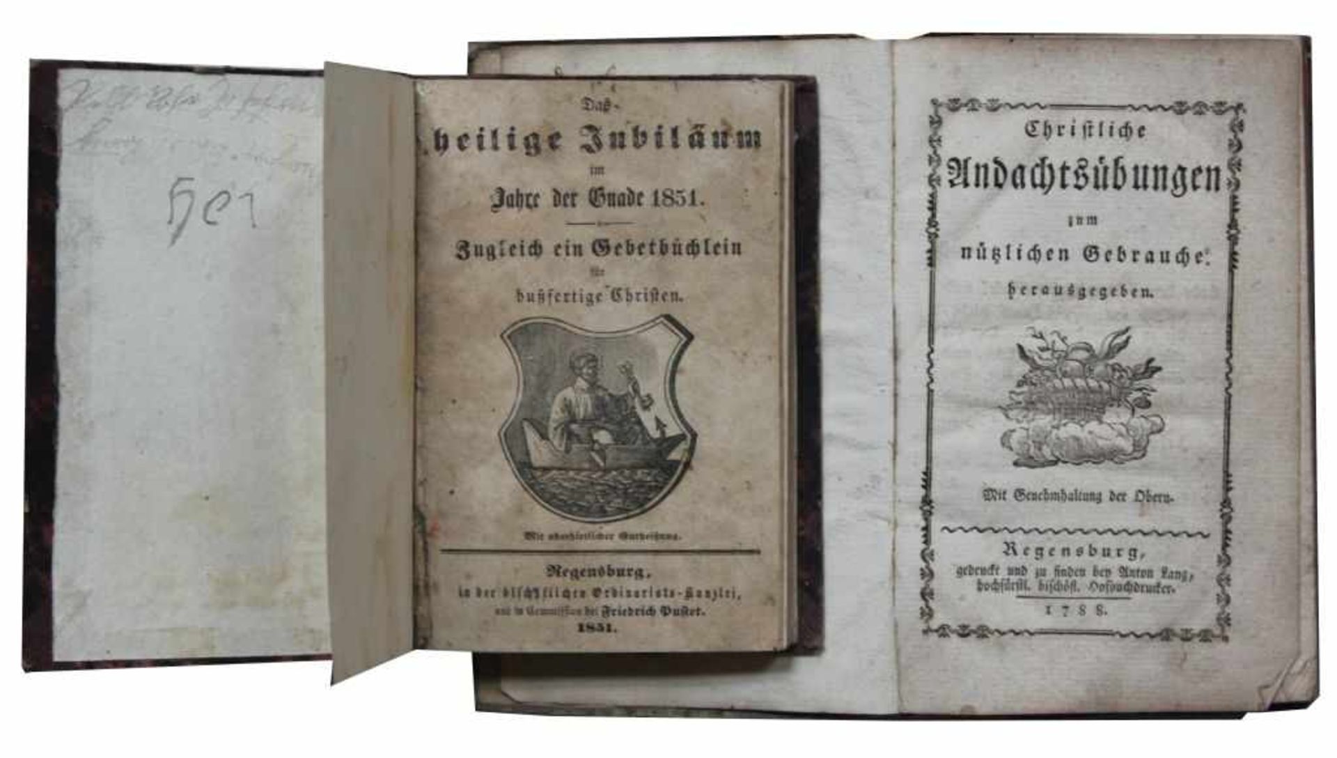 Paar Andachtsbücher - 18./19.Jahrhundert Regensburg 1788 und 1851, Altersspuren, 2 Stück