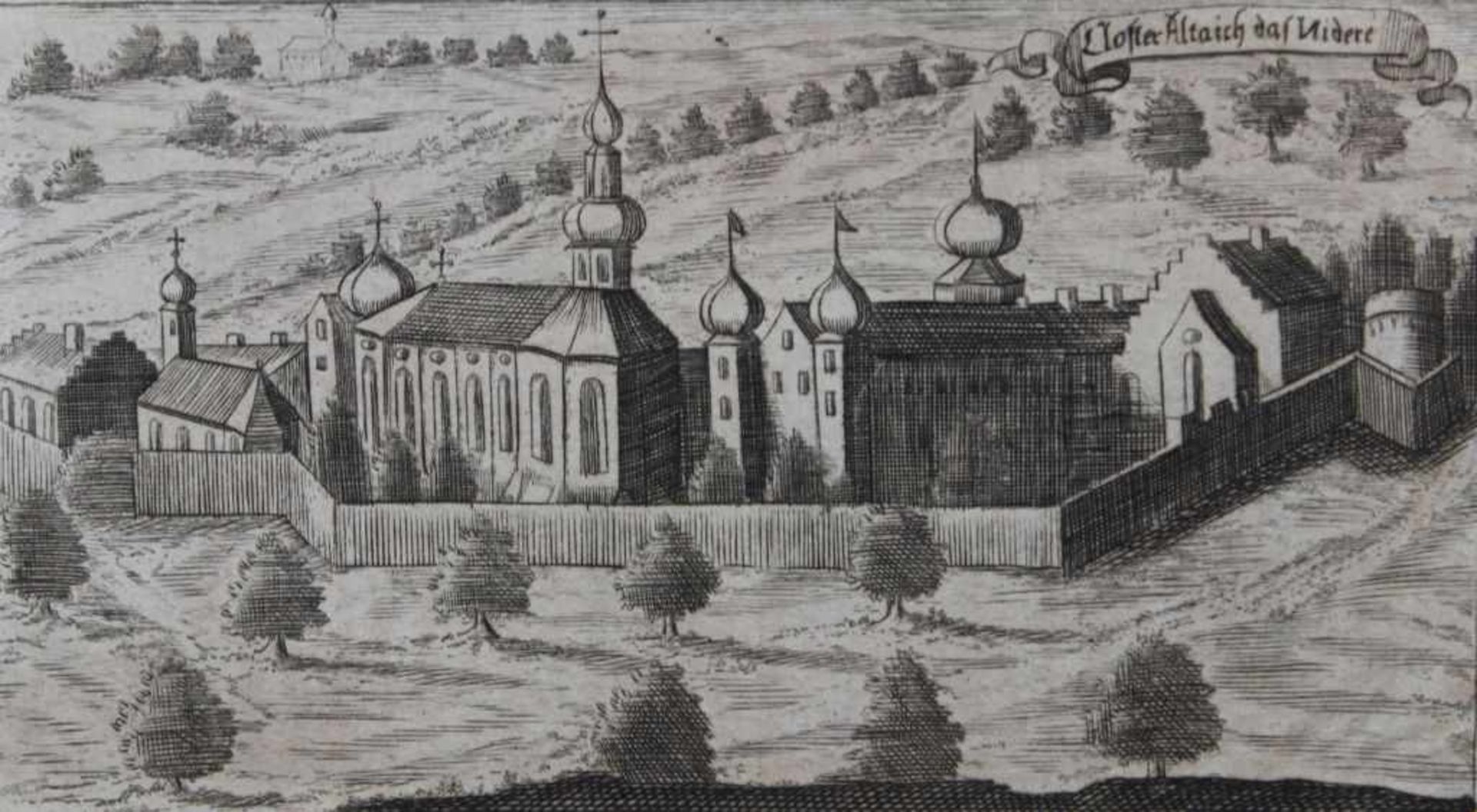 Lot Stiche 1. "Schloß Weng (bei Wörth an der Isar)", Michael Wening 1723, Plattenmaße ca. 25,5x34,