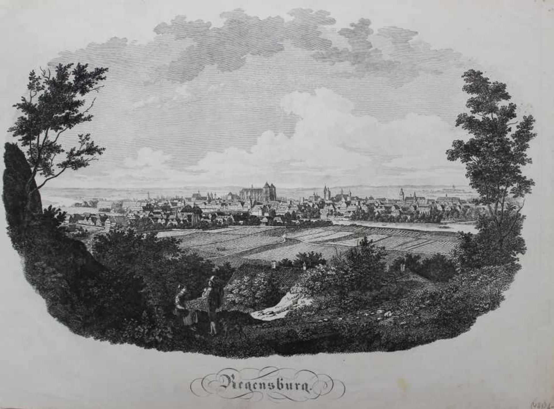 Lithographie - Monogrammist MD (1.H.19.Jahrhundert) "Regensburg (Ansicht von Winzer) - im