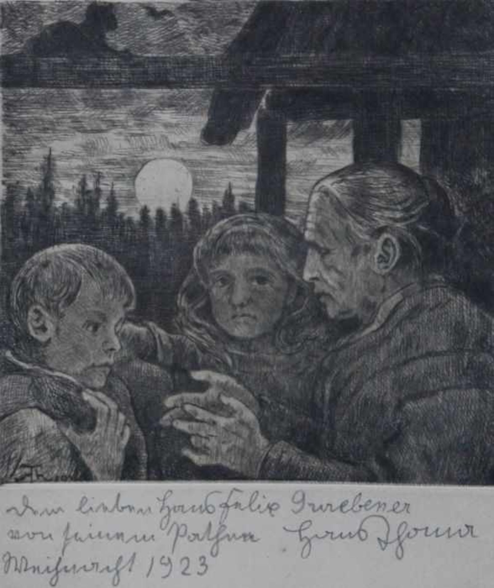 Radierung - Hans Thoma (1839 Oberlehen / Schwarzwald - 1924 Karlsruhe) "Der zurückgekehrte Sohn",