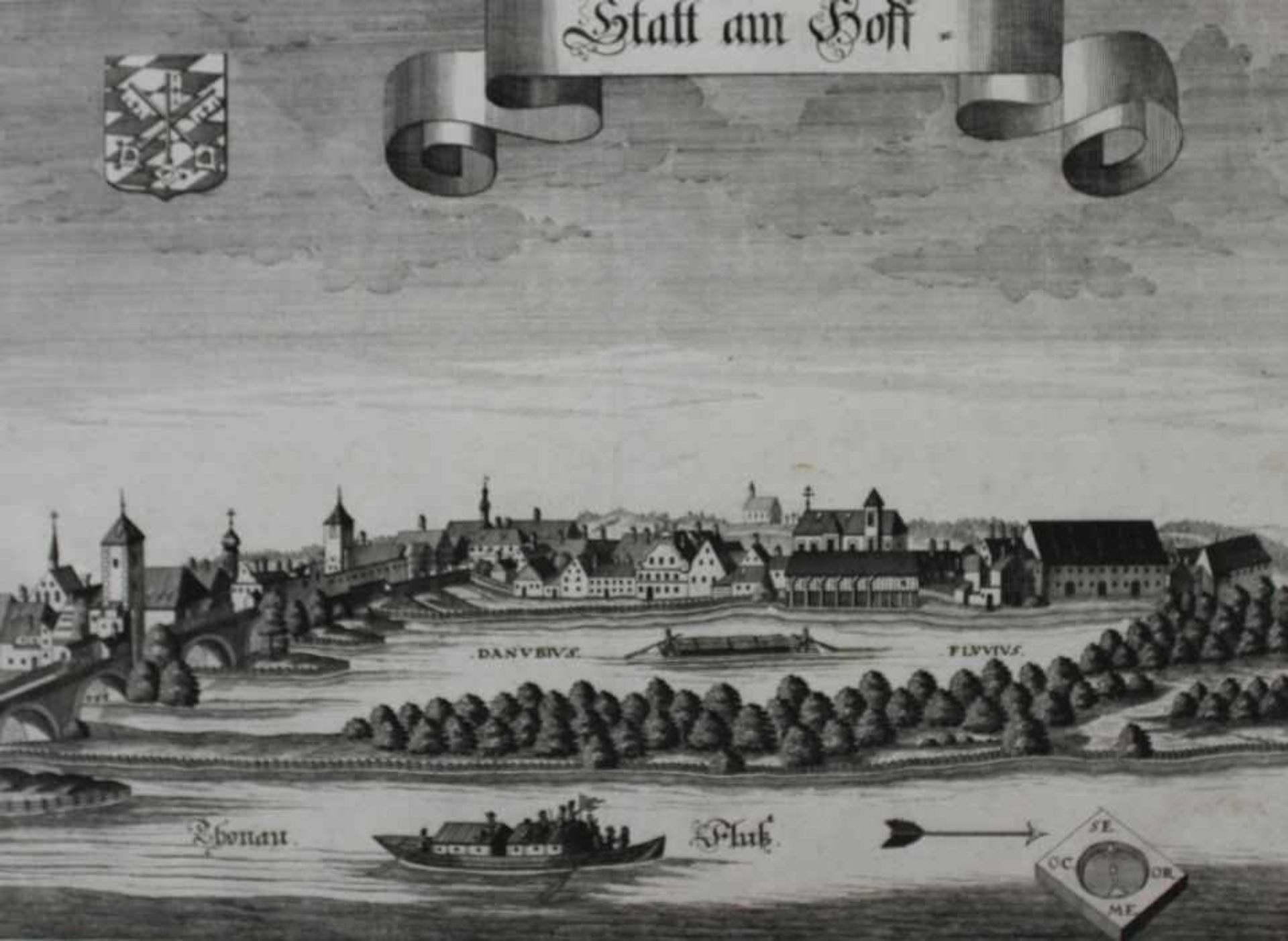 Kupferstich - Michael Wening (1645 Nürnberg - 1718 München) "Stadtamhof - Ansicht vom Süden mit