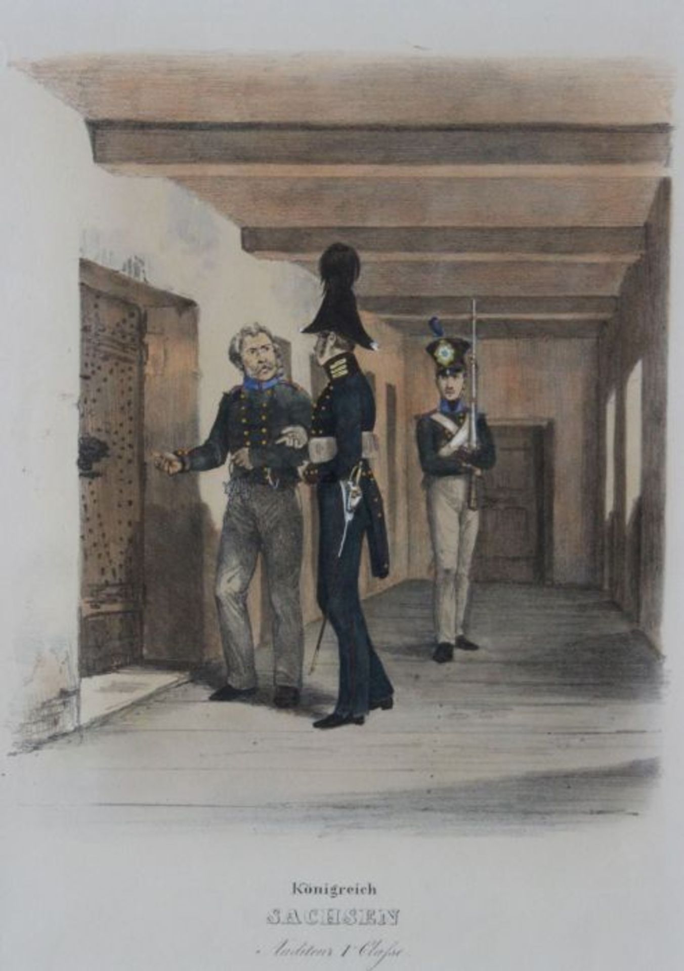 Lithographie aus " Eckert - Monten " um 1840, " Königreich Sachsen - Militär ", Auditeur I. Claße ",