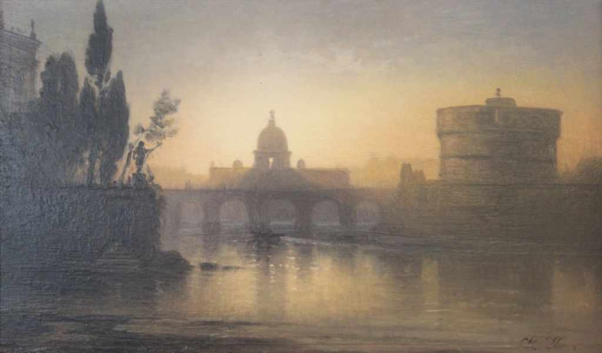 Gemälde - Karl Heilmayer (1829 München 1908) "Ansicht von Rom mit Engelsburg und Engelsbrücke, im