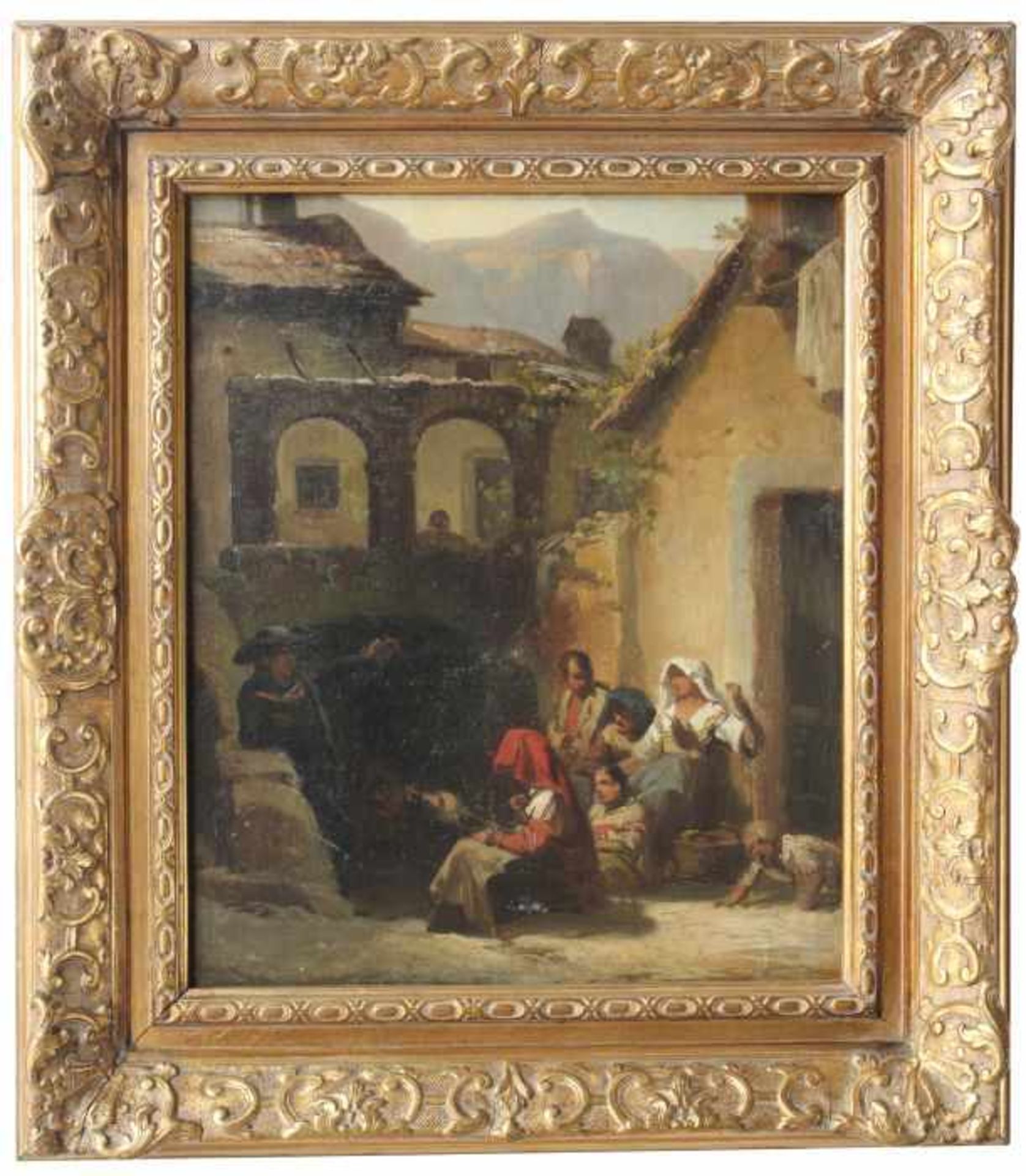 Gemälde - Joseph Petzl attr. (1803 München 1871) "Aus Italien - südliche Dorfidylle mit