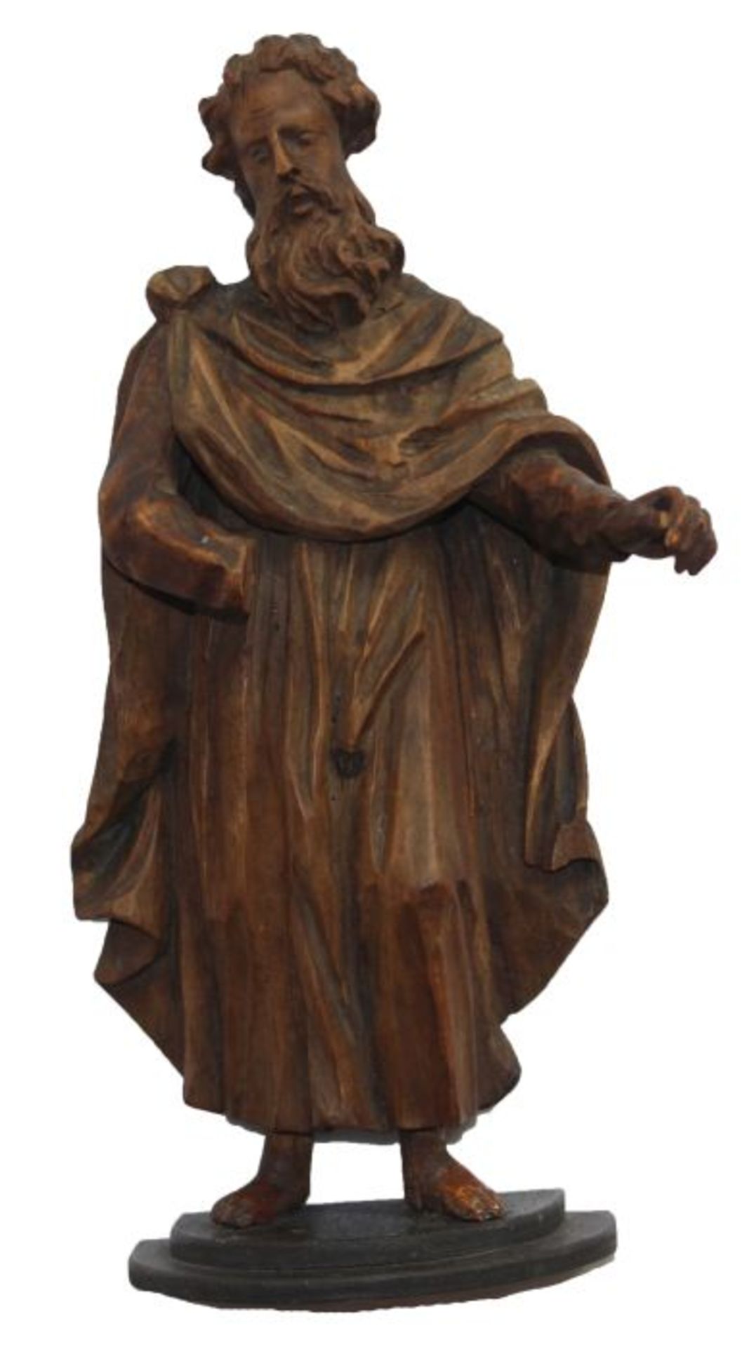Statuette - wohl deutsch 18.Jahrhundert "Schreitende männliche Figur", Holz geschnitzt, Altersspuren