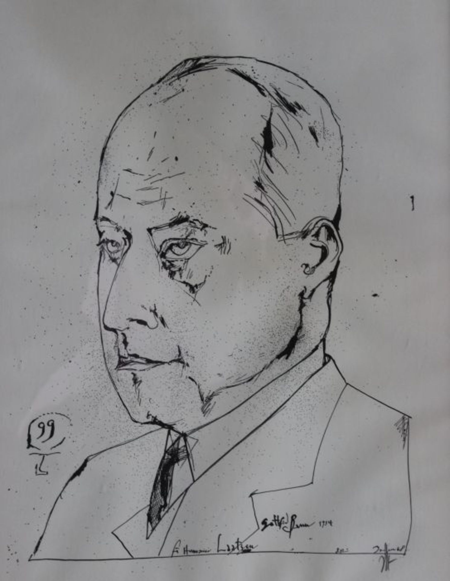 Lithographie - Horst Janssen (Hamburg 1929 - 1995) "Bildnis Gottfried Benn", r.u.