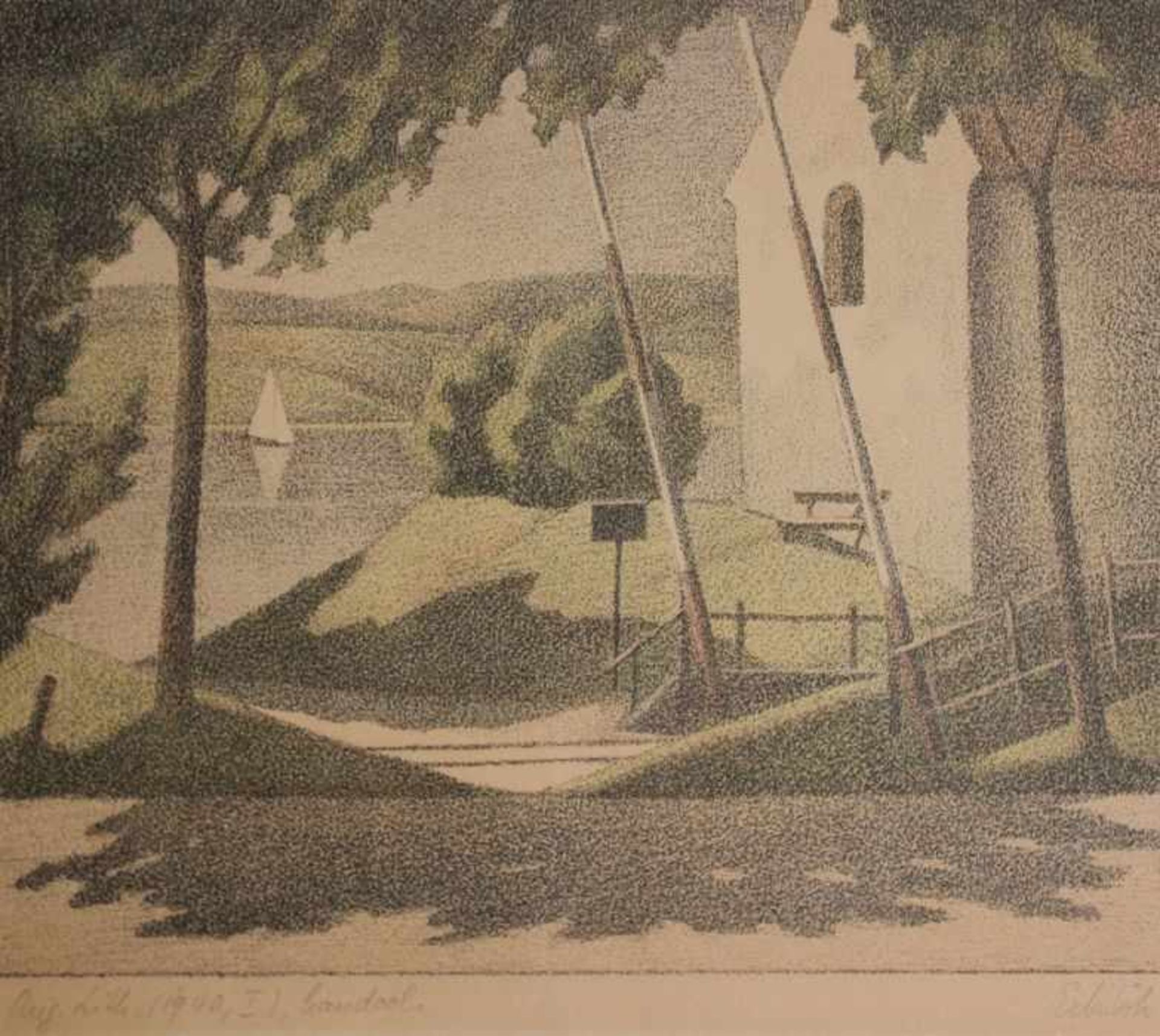 Lithographie - Adolf Erbslöh (1881 New York - 1947 Irschenhausen) "Sommerlandschaft", r.u.