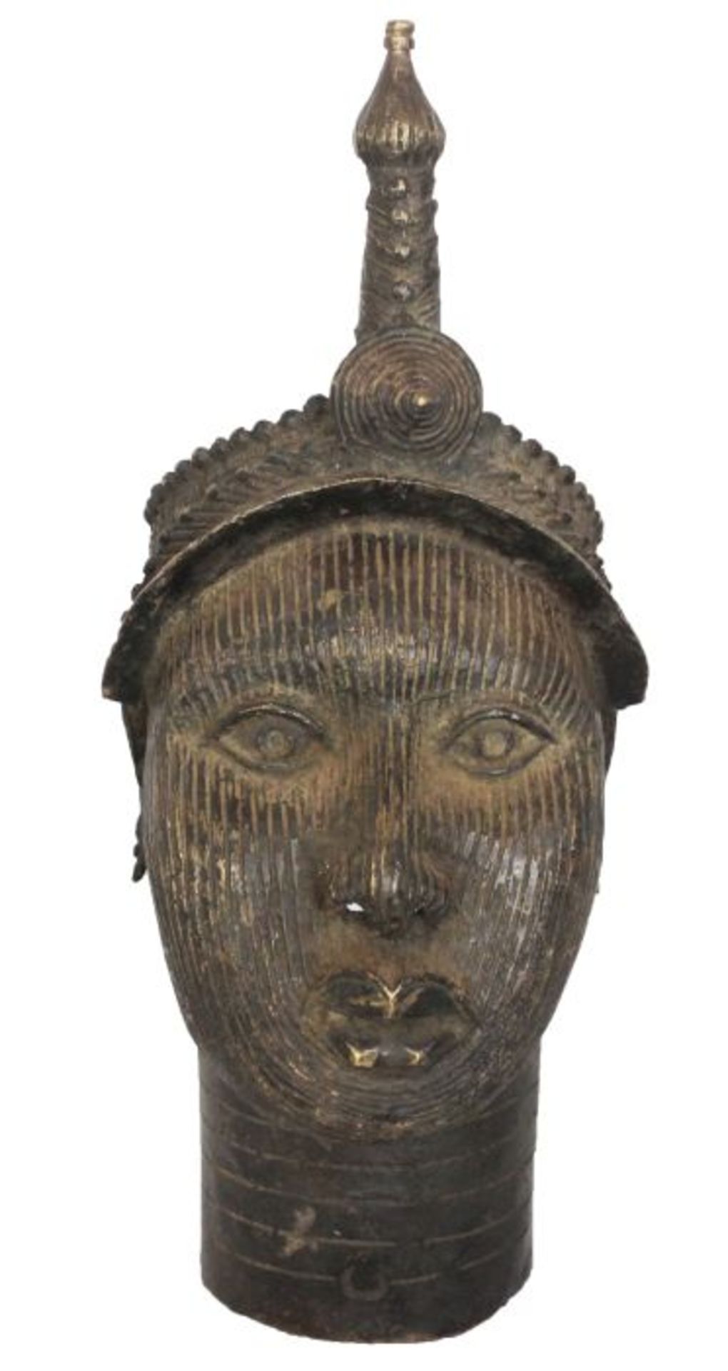 Königin-Kopf aus Benin, Nigeria aus Bronze, Altersspuren, Höhe ca. 45 cm
