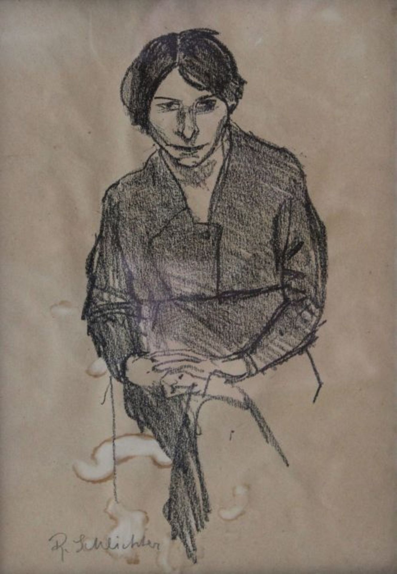 Kohlezeichnung - Rudolf Schlichter attr. (1890 Calw - 1955 München) "Sitzende Frau", r.u. signiert
