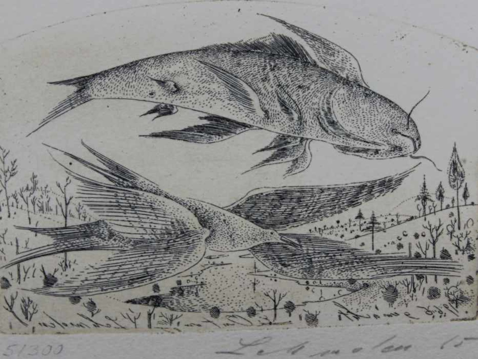 Radierung - Anton Lehmden (1929 Nitra) "Fliegender Fisch", r.u. Bleistiftsignatur und datiert 65,