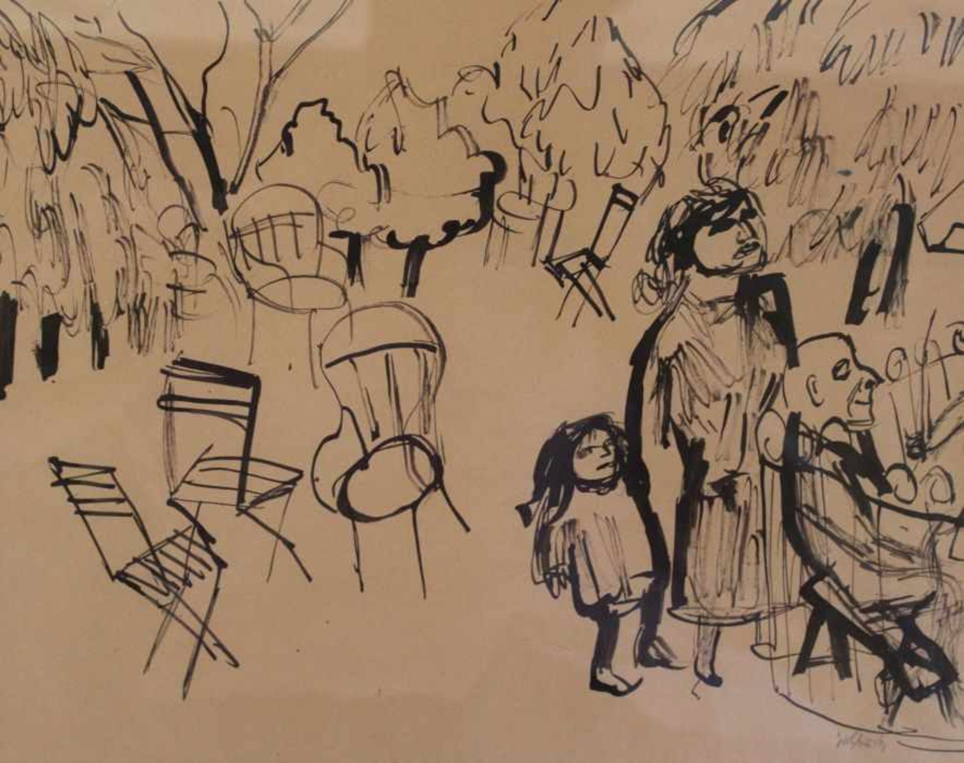 Zeichnung - Karl Hubbuch (Karlsruhe 1891 - 1979) "Im Parkcafe", r.u. Bleistiftsignatur, Pinsel auf