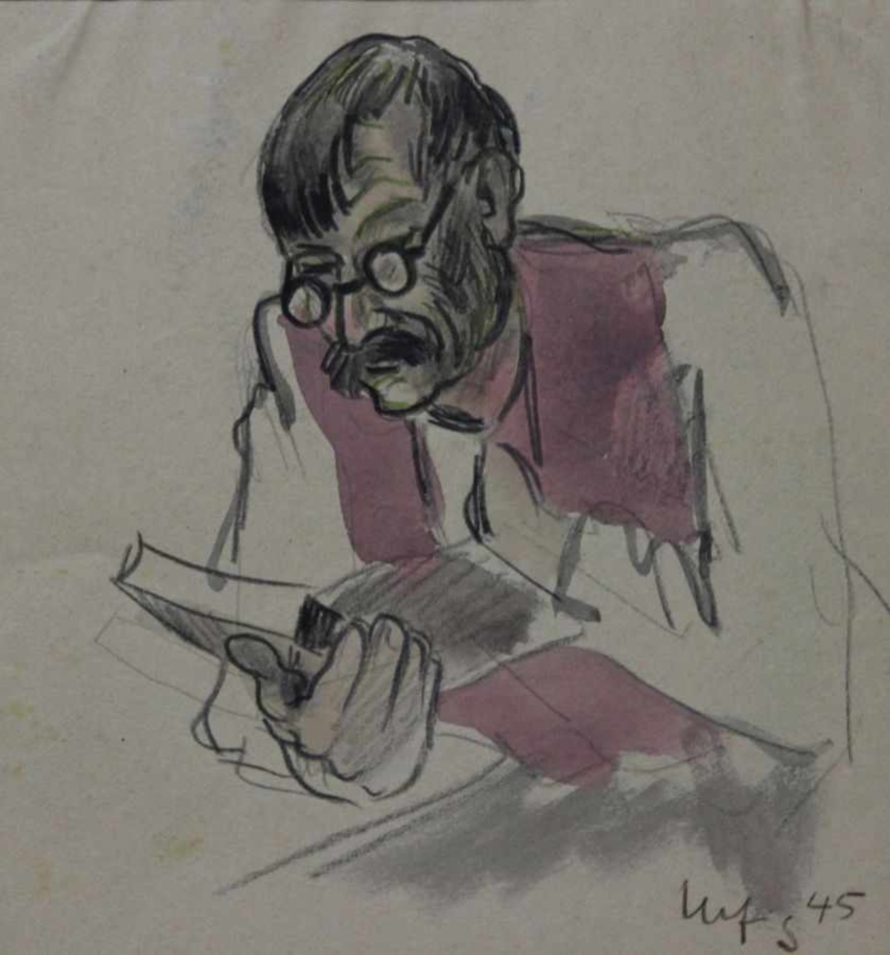 Mischtechnik - Willi Ulfig (1910 Breslau - 1983 Regensburg) "Herrenbildnis mit Buch", r.u.