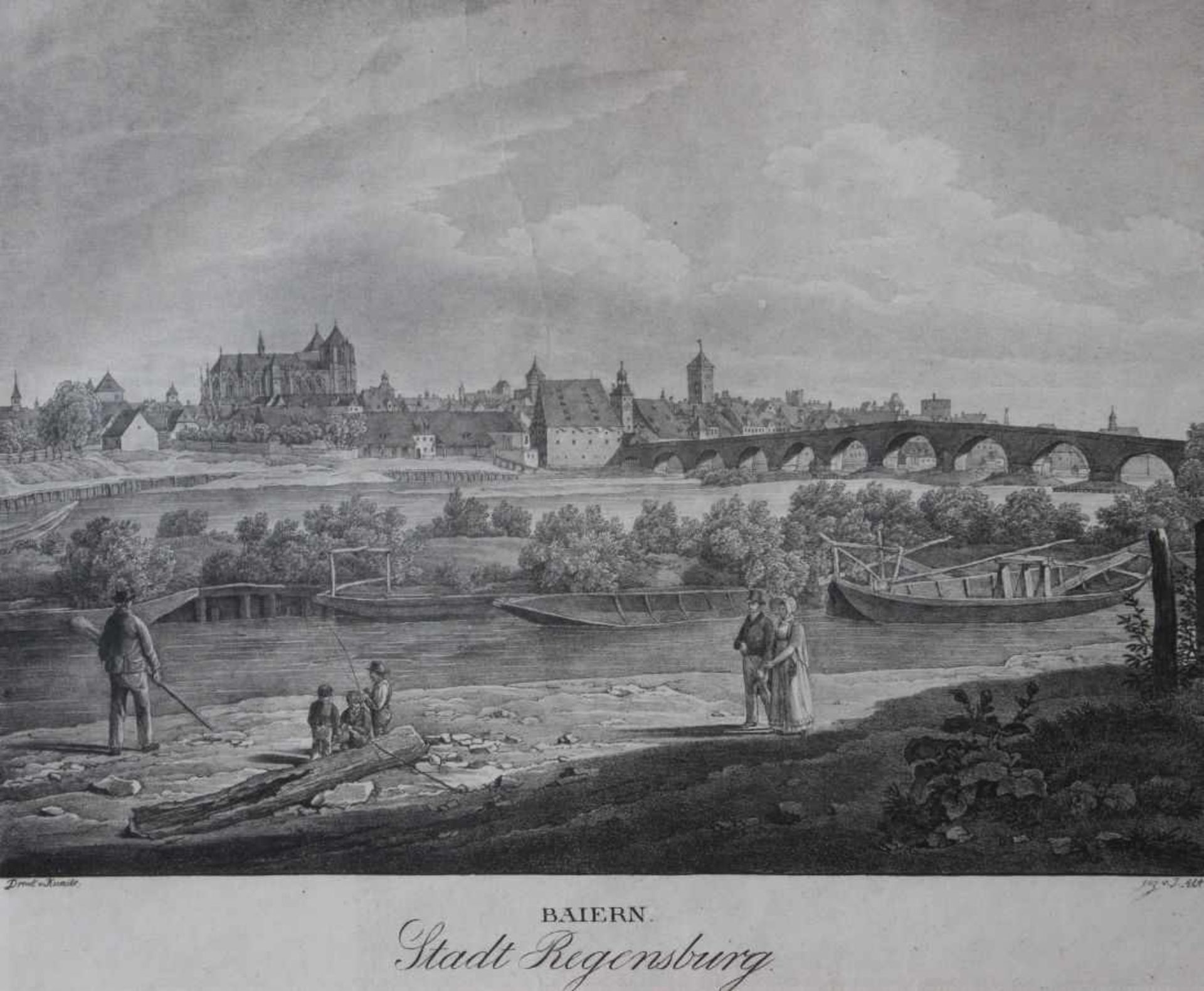 Lithographie von Adolph Kunike (1777-1838 Wien) "Stadt Regensburg", nach einer Zeichnung von J. Alt,