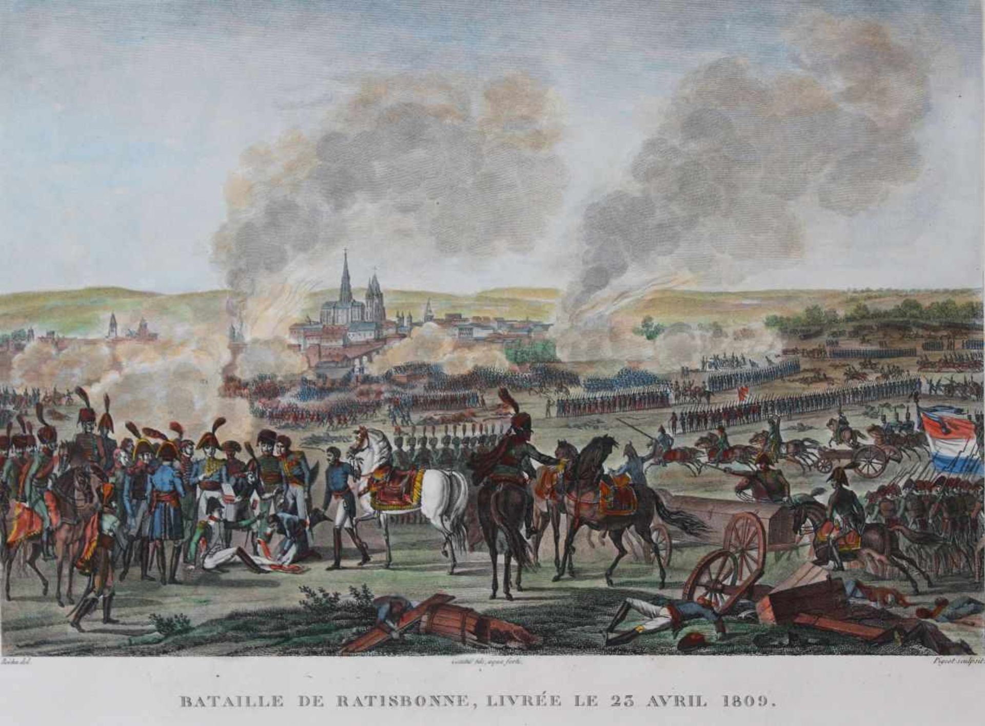 Kupferstich - Francois Pigeot (Paris 1775 - nach 1820) "Bataille de Ratisbonne, Livrée Le 23 Avril