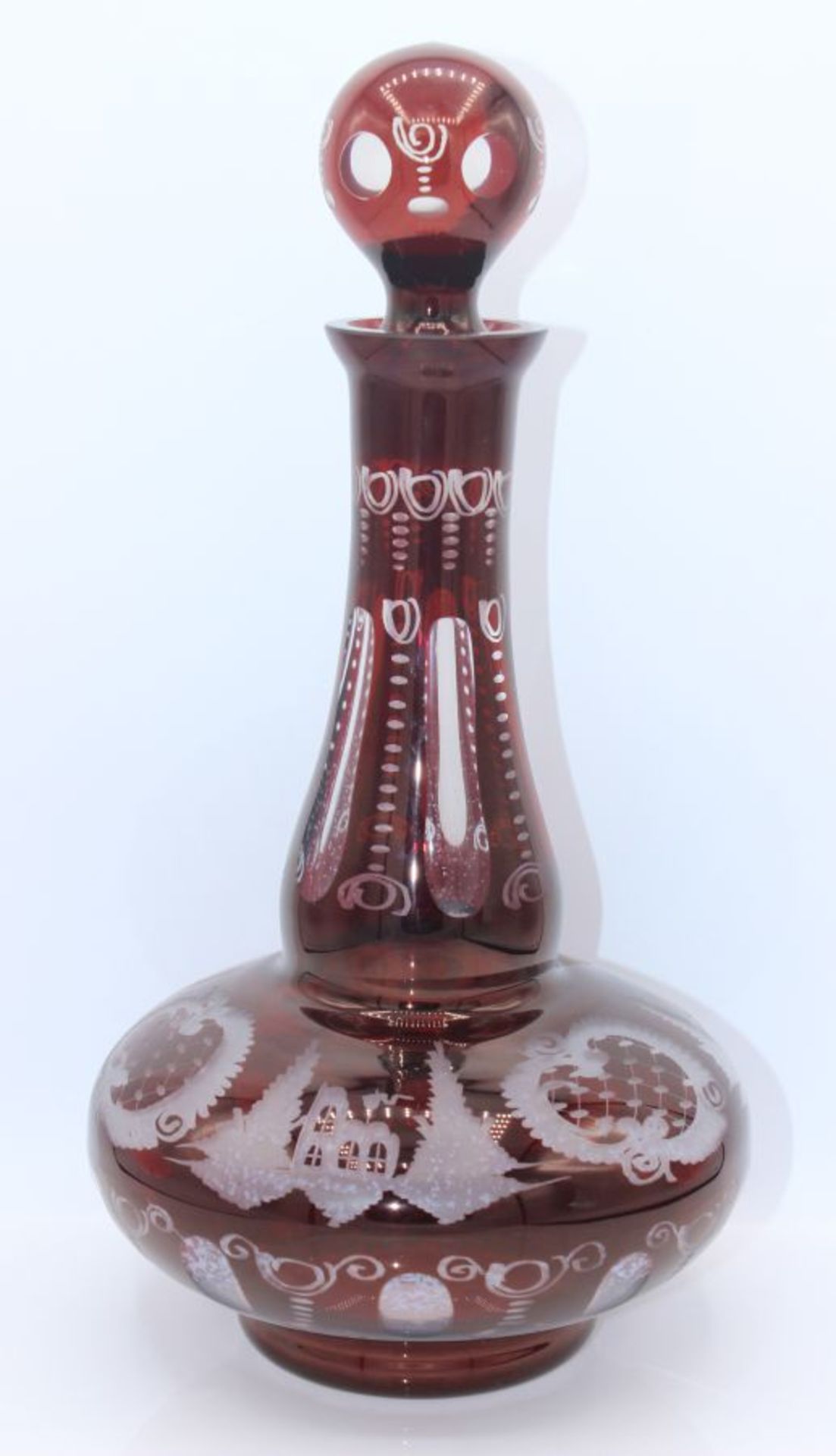 Karaffe - Böhmen 20.Jahrhundert farbloses Glas mit rubinrotem Überfang, Dekor geschnitten und