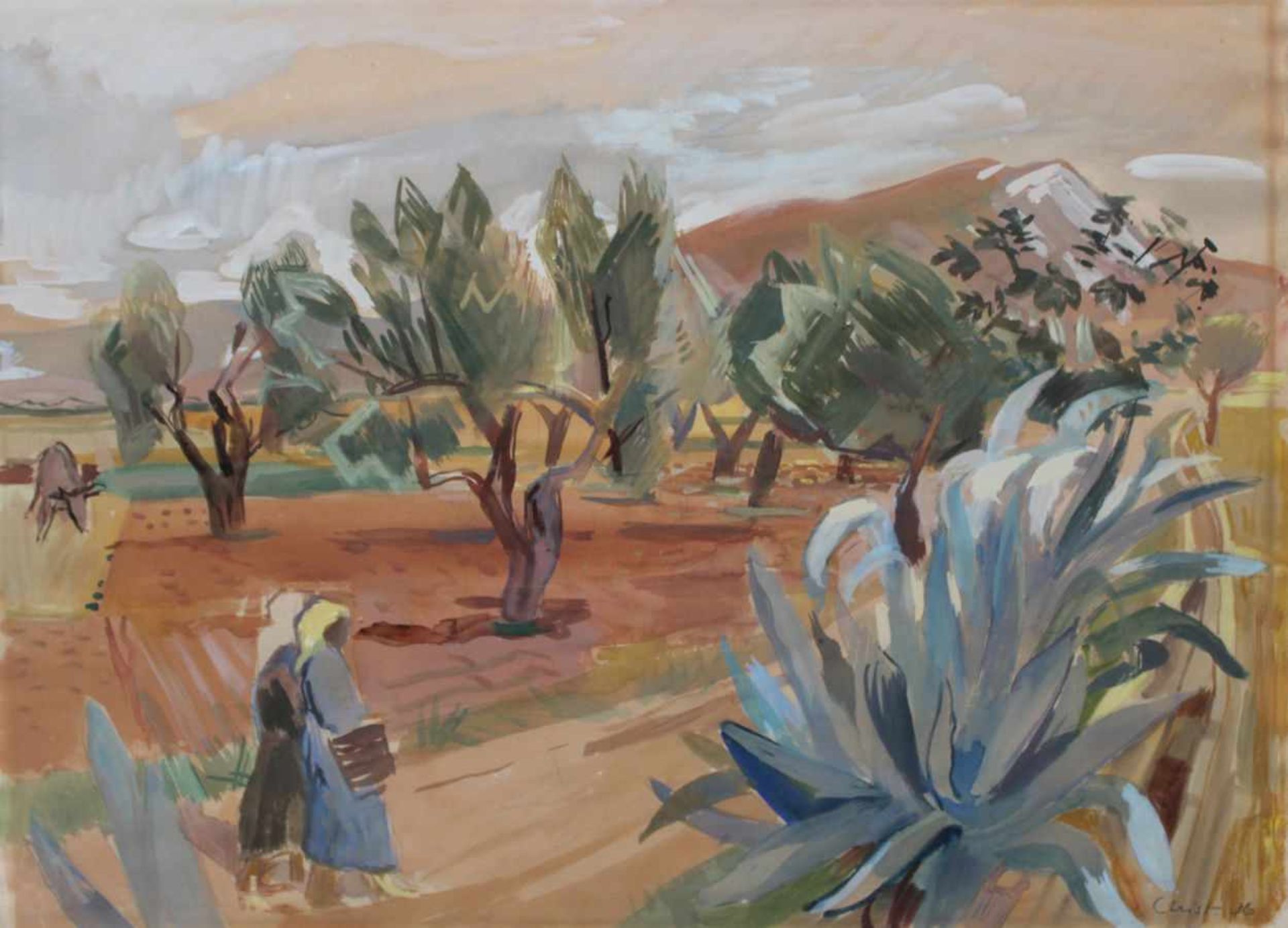 Aquarell - Martin Alfred Christ (Langenbruck Schweiz 1900 - 1979 Mallorca) "Landschaft mit