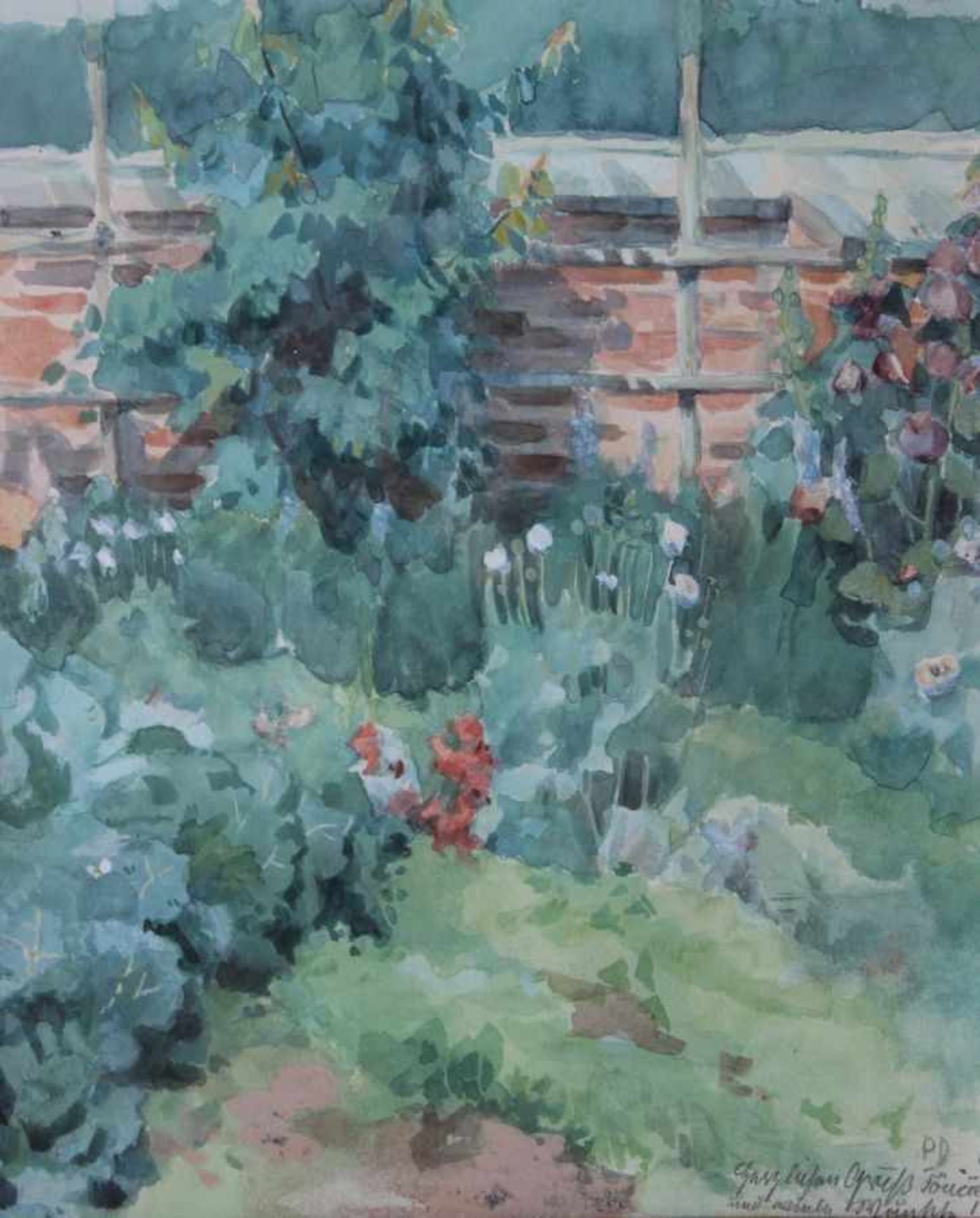 Aquarell - Paula Deppe (1887 Rokycany - 1922 Passau) "Gartenstück", l.u. monogrammiert PD,