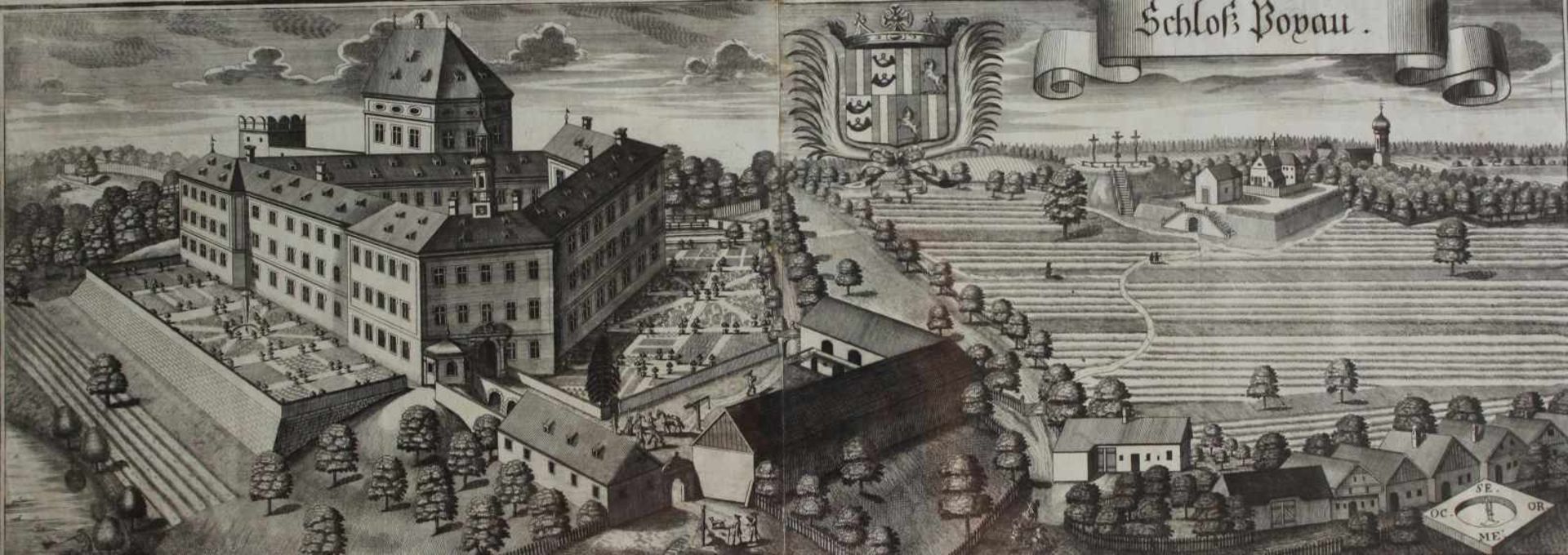 Großer Kupferstich - Michael Wening (1645 Nürnberg - 1718 München) "Schloß Poxau in Niederbayern",
