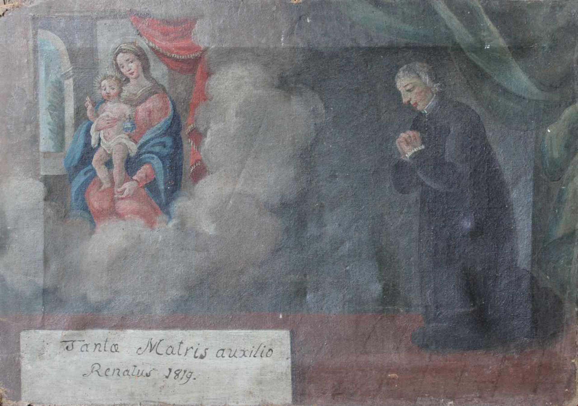 EXVOTO bez.: "Tanta Matris auxilio Renatus 1819", Öl auf Leinwand, Altersspuren, Maße ca. 29,5x42,