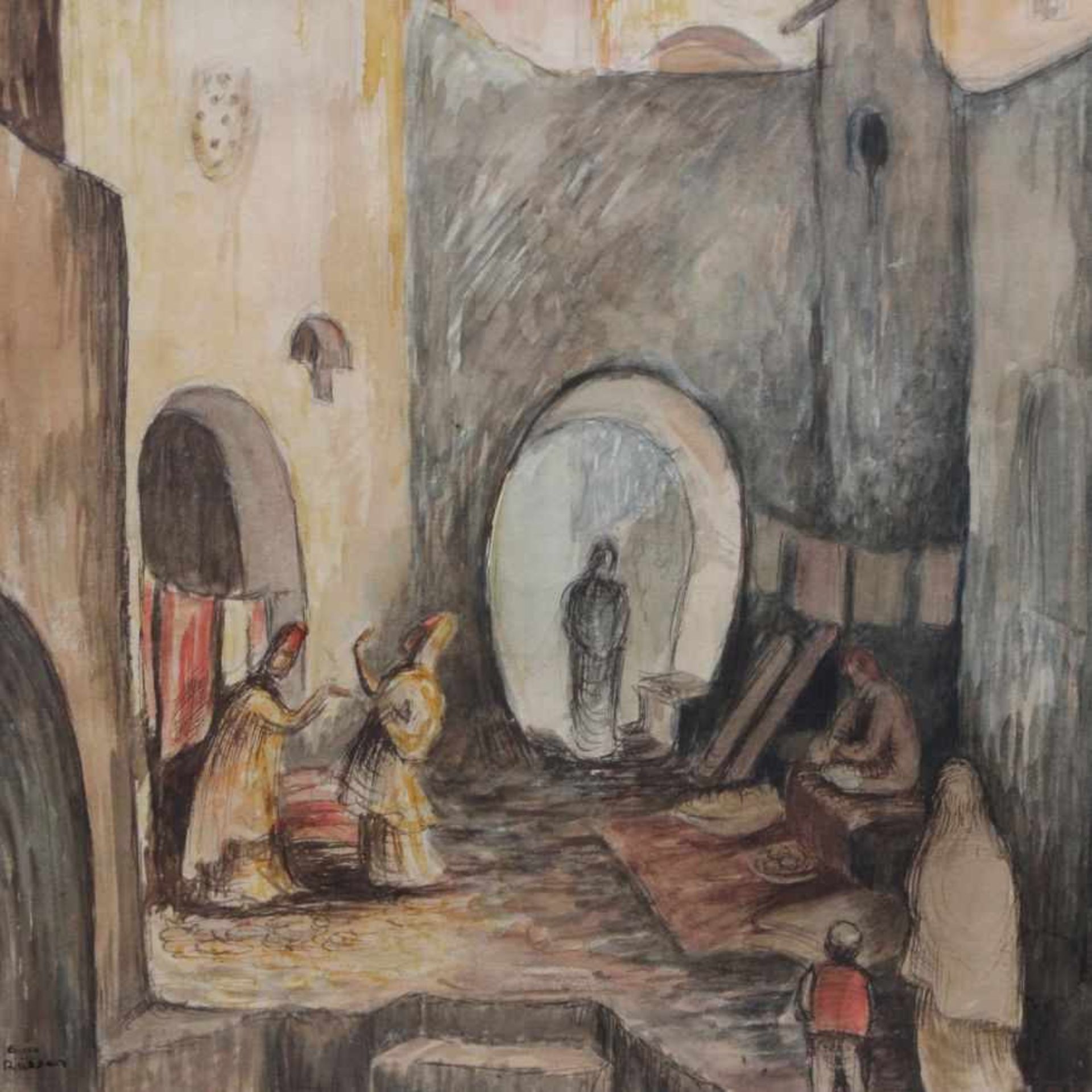 Aquarell - Eva von Rossen (1921-2010 Landsberg / tätig am Ammersee) "Orientalische Szene", l.u.