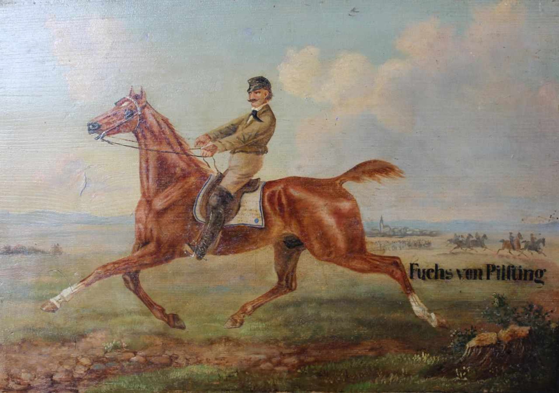 Gemälde - deutsch um 1900 "Fuchs von Pilsting", Öl auf Holz, anonymer Künstler, Maße ca. 36x51 cm