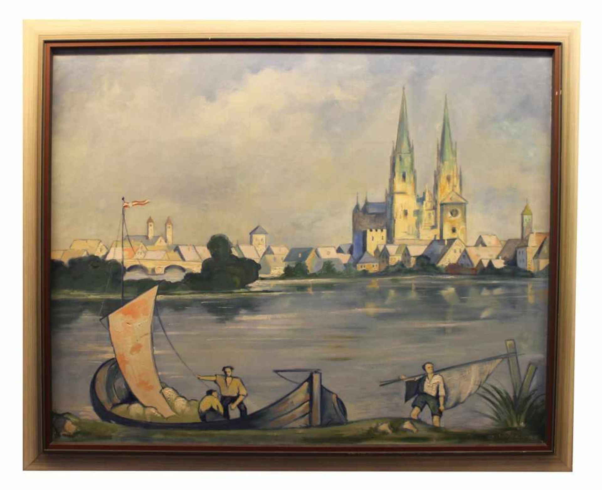 Gemälde - Georg Wiesnet (XX.Jahrhundert) in Anlehnung an Max Wissner, "Stadtansicht Regensburg", r.