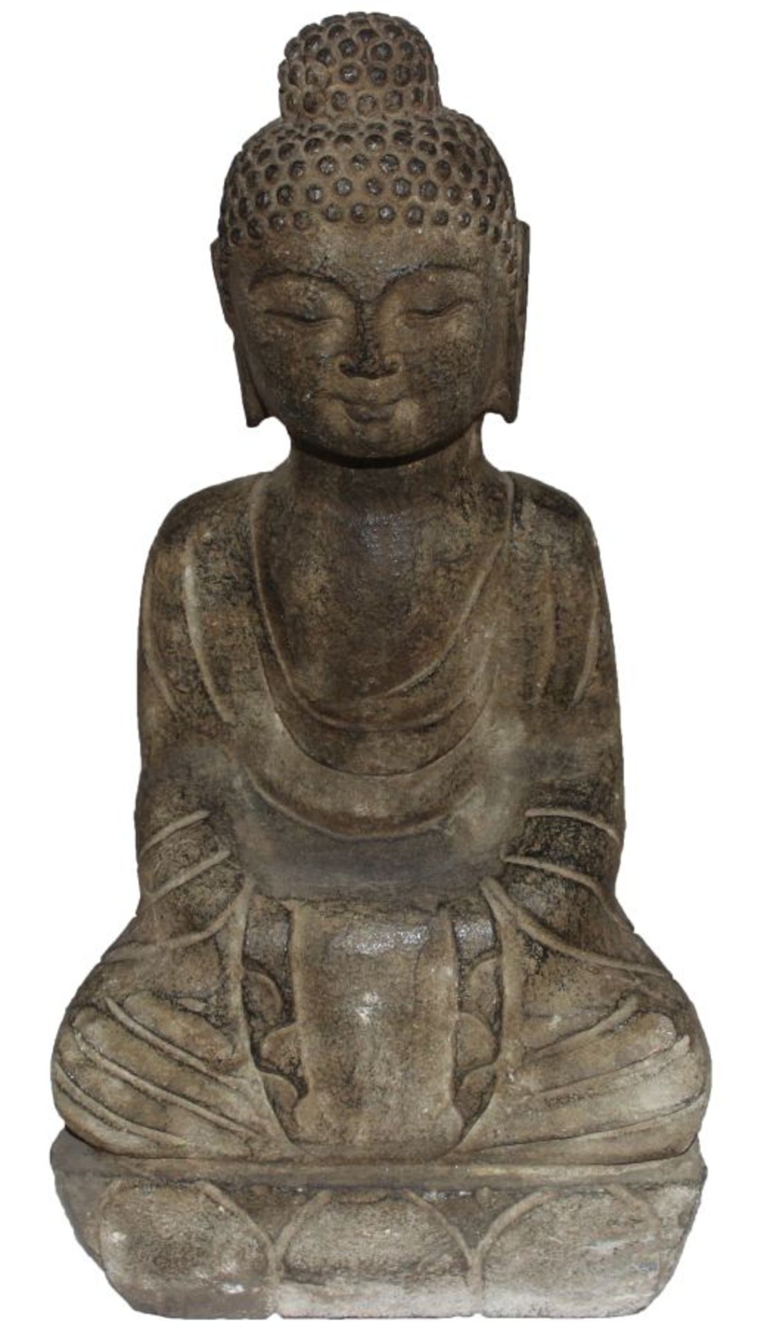 Figur - wohl Indien "Sitzender Buddha auf Lotussockel", Stein, Höhe ca. 41 cm, ca. 11 kg