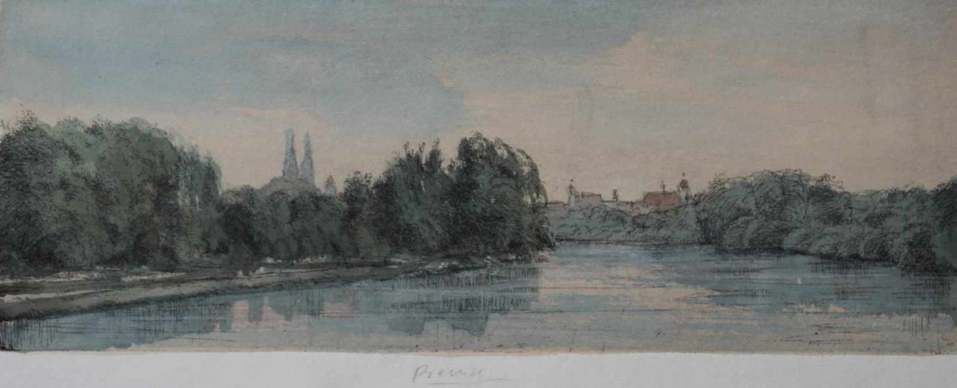 Aquarell auf Radierung - Gerhard Prechtl (1951 Regensburg) "Ansicht von Regensburg", u.M.