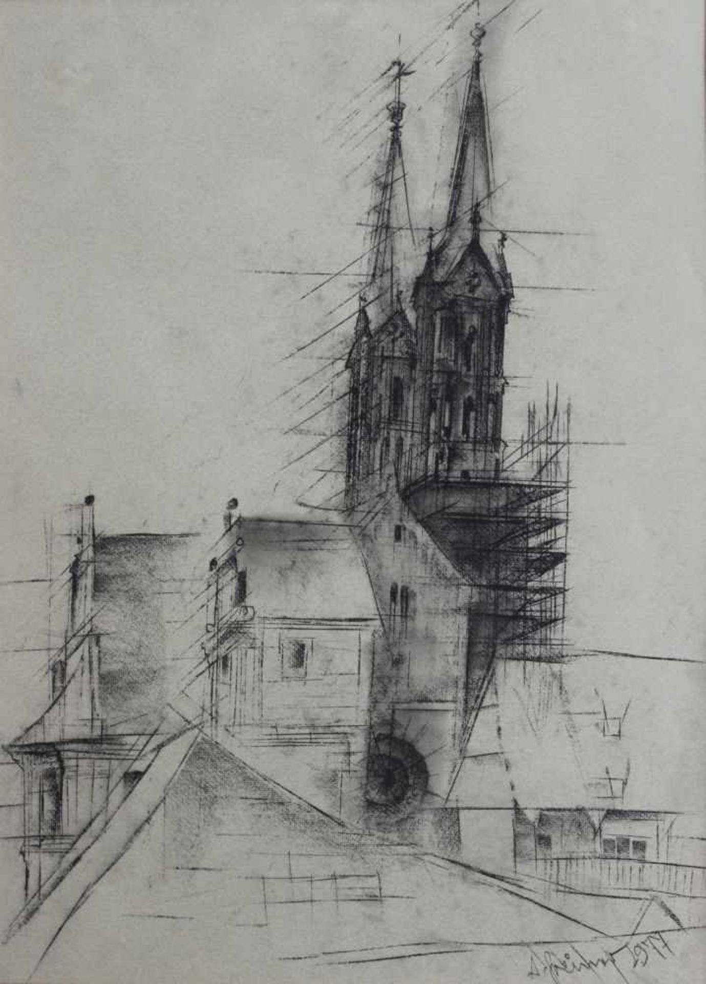 Zeichnung - Anton Greiner (1914 Bamberg - 2007) "Bamberg - Motiv am Dom", signiert und datiert 1977,