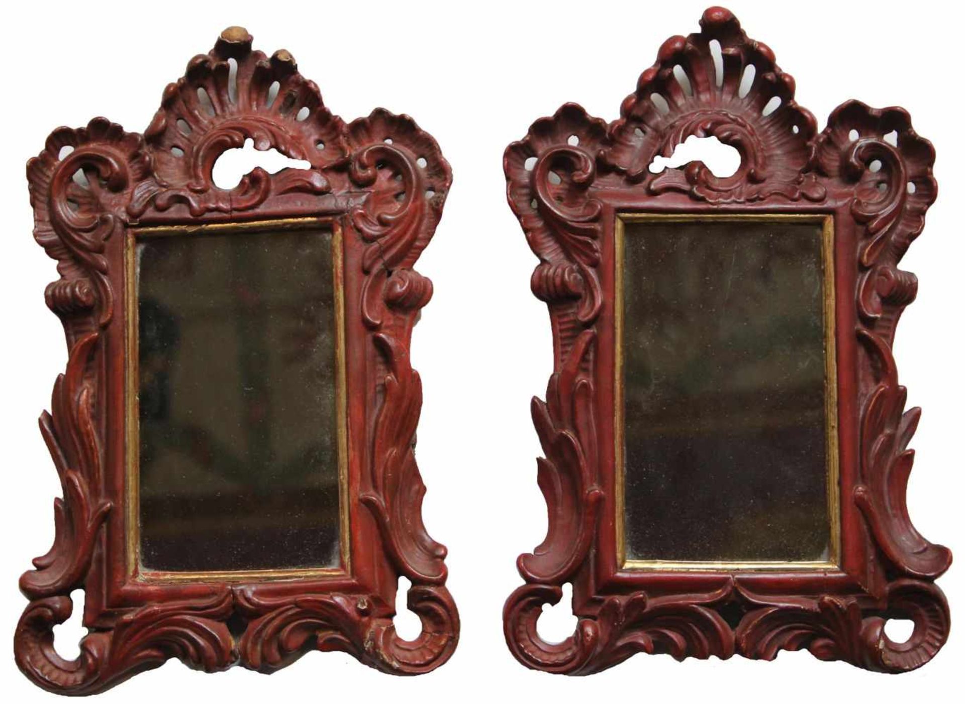 Paar kl. Spiegel - Barock 18./19.Jahrhundert wohl ehem. Canontafeln, Holz geschnitzt und gefaßt,