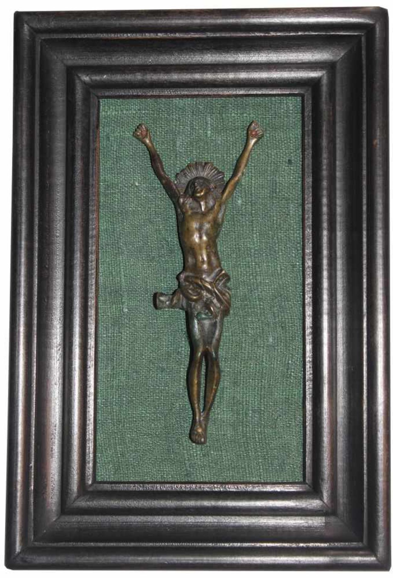Figur - wohl deutsch 17.Jahrhundert "Dreinageltypus", Bronze, Maße ca. 13,5x5,5 cm, im Rahmen