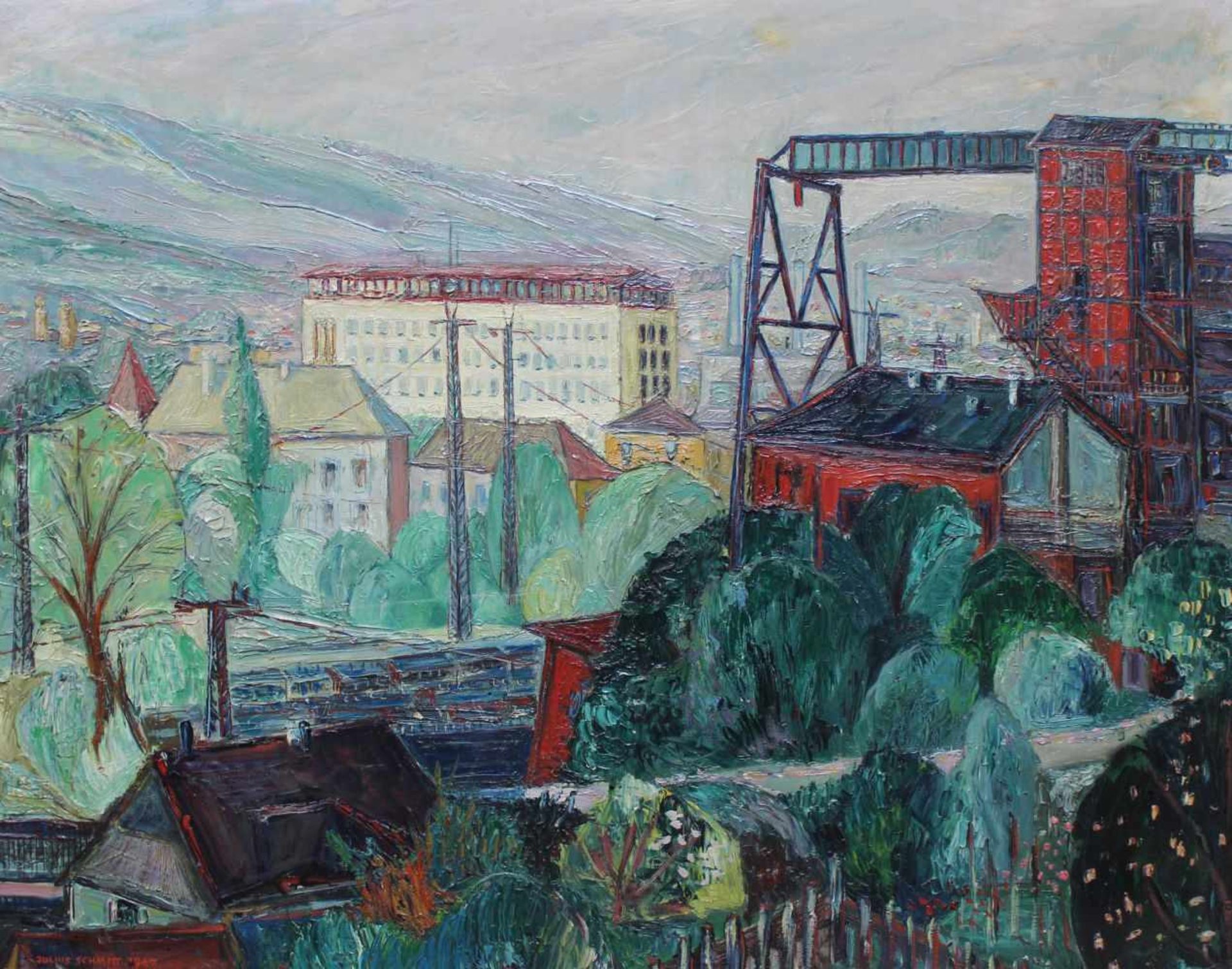 Gemälde - Julius Schmitt (Würzburg XX.Jahrhundert) "Industrieanlage bei Würzburg", l.u. signiert und