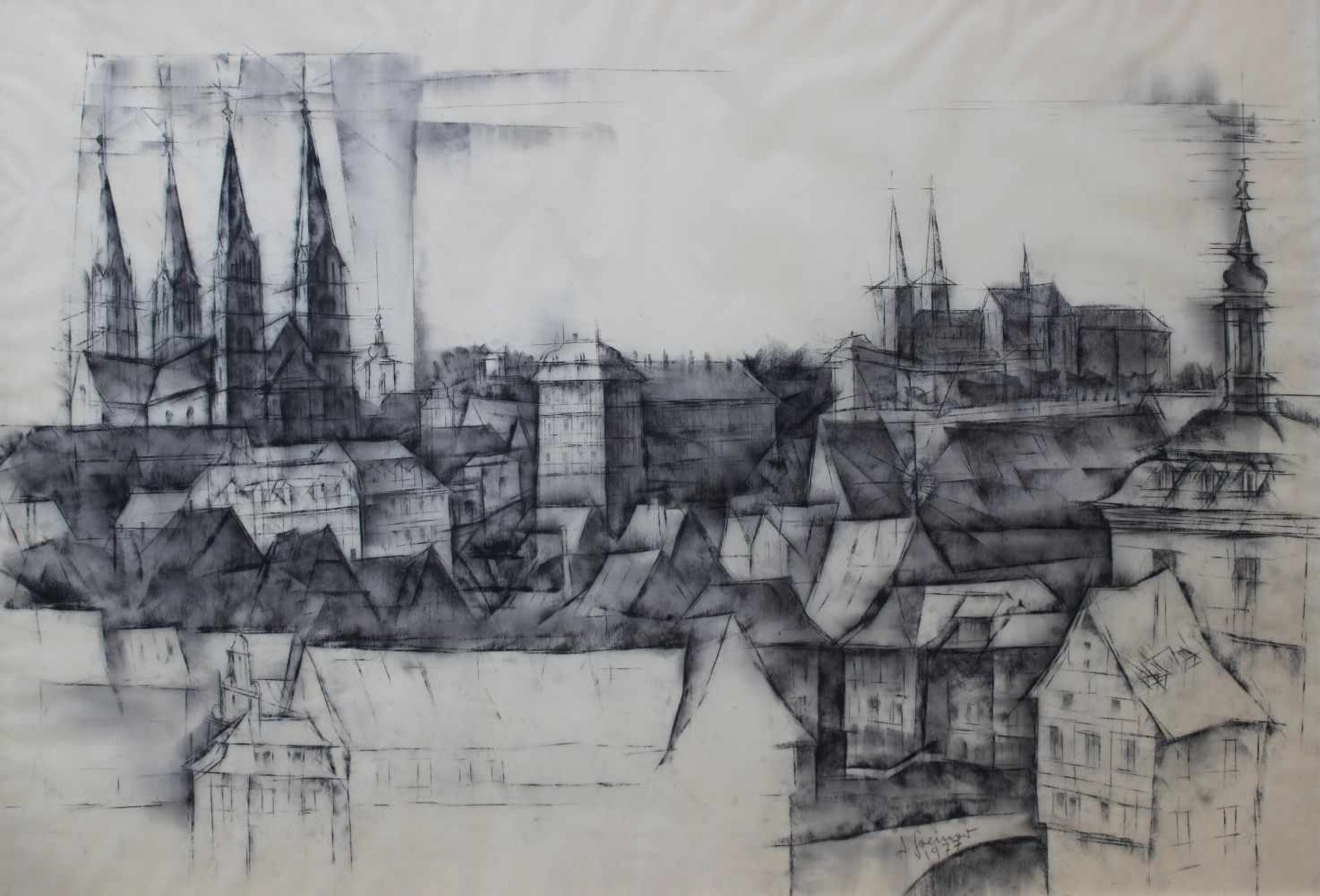 Zeichnung - Anton Greiner (1914 Bamberg - 2007) "Bamberg - Blick vom Geyerwörthturm", r.u.