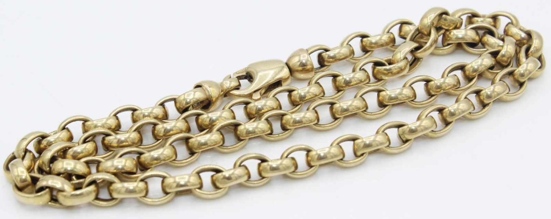 Goldene Halskette Erbsglieder, Gelbgold gestempelt 585, Karabinerverschluss, Länge = 42cm, ca. 18,