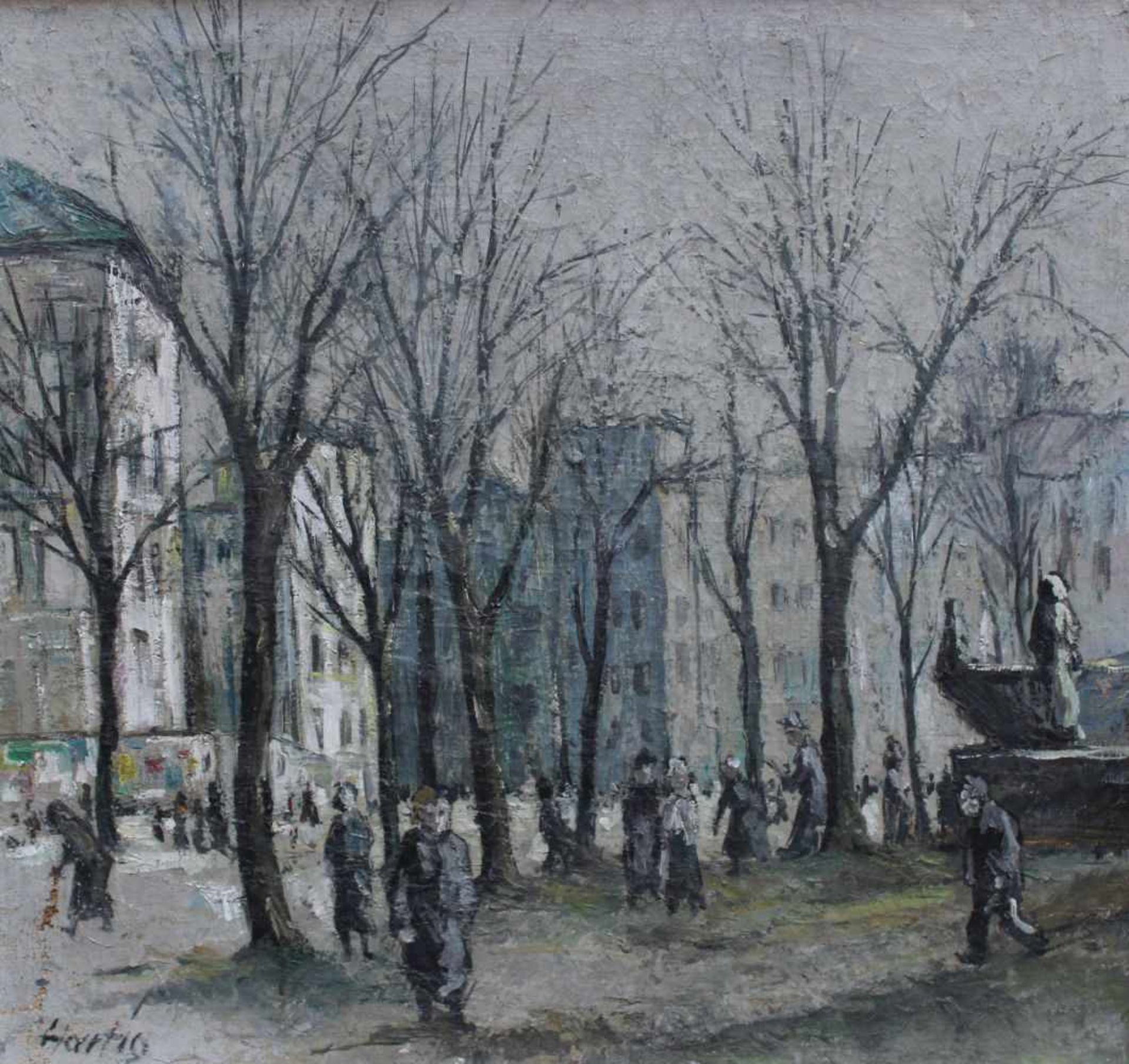 Gemälde - Hans Hartig (1873 Karvin - 1936 Berlin) "Winterliche Stadtansicht mit Personenstaffage",