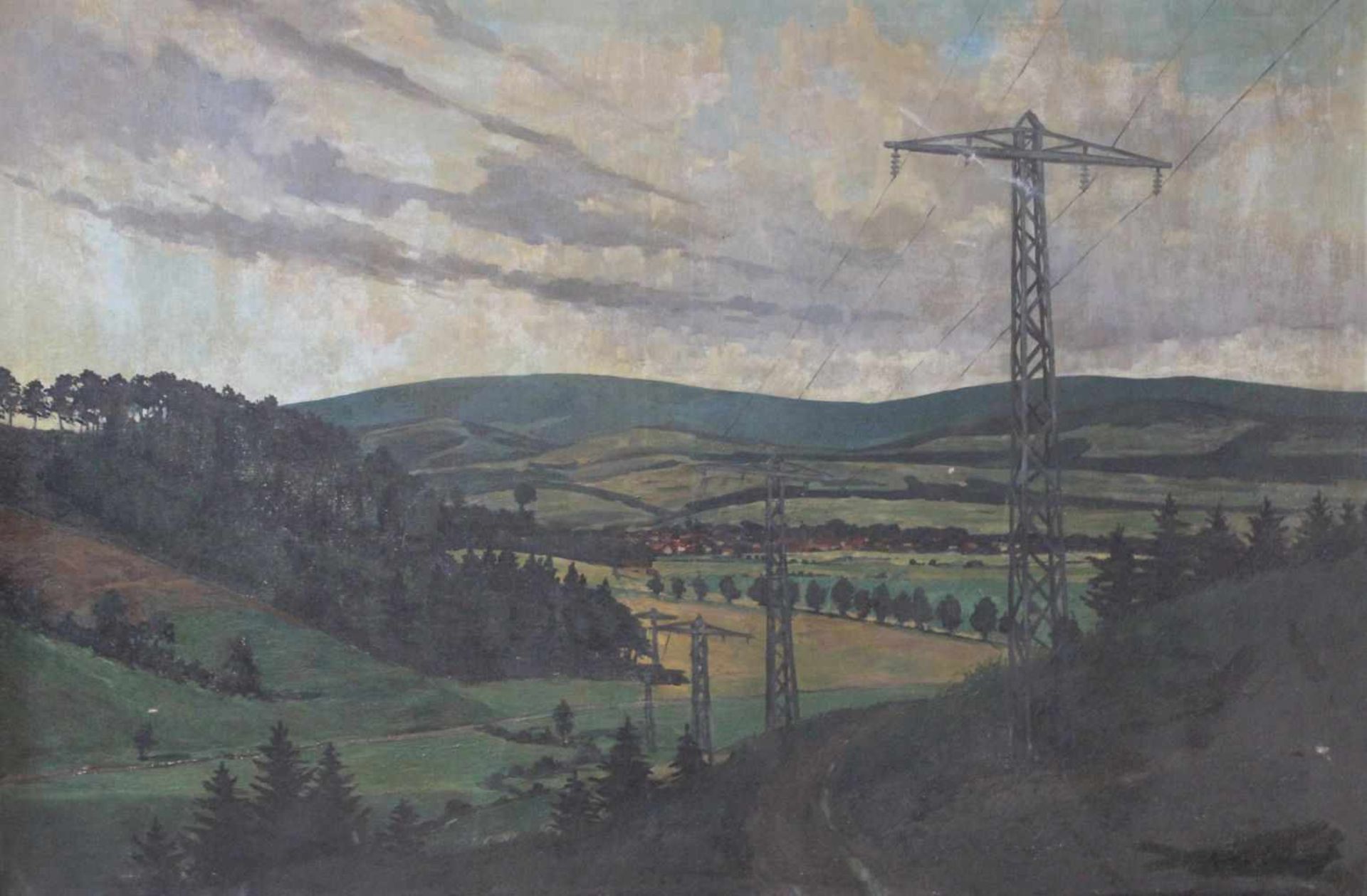 Großes Gemälde - Gustav Lüttgens (Berlin 1898) "40 KV Leitung", r.u. signiert und datiert 1925, Öl