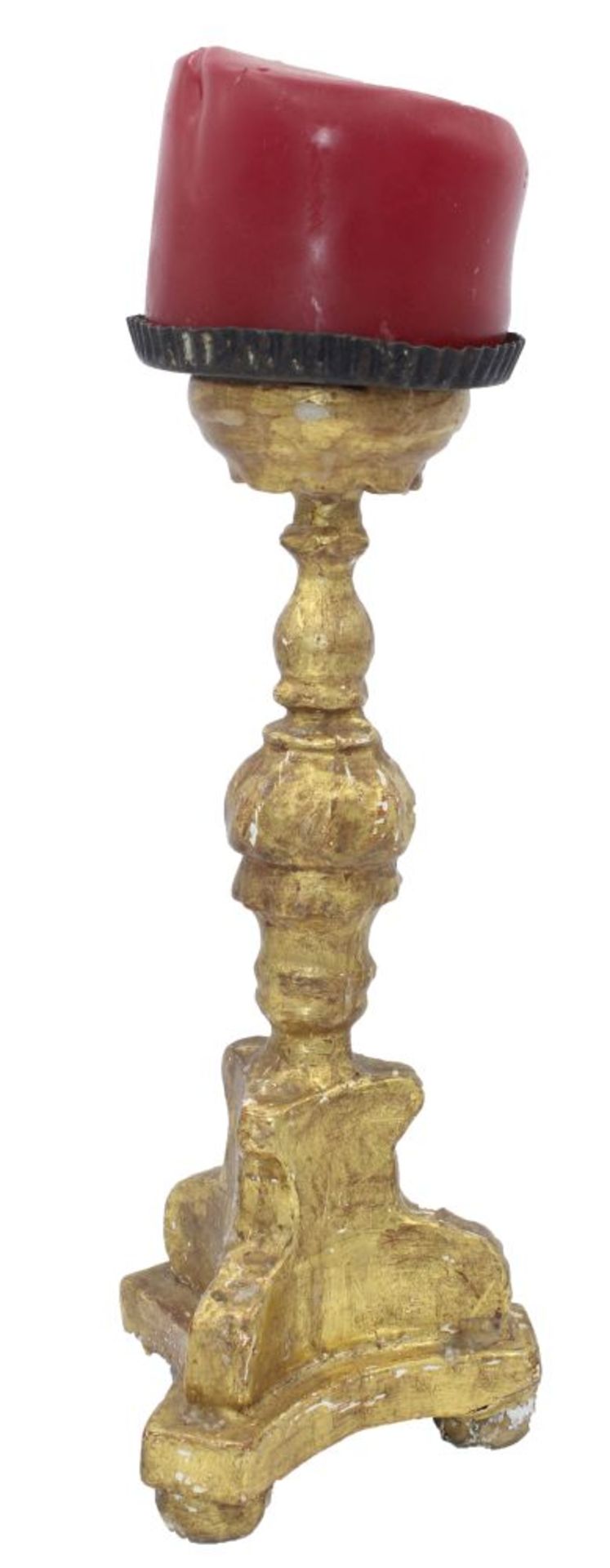 Kerzenleuchter - 19.Jahrhundert Holz geschnitzt und vergoldet, dreipassiger Fuß, 1-armig, Höhe ca.