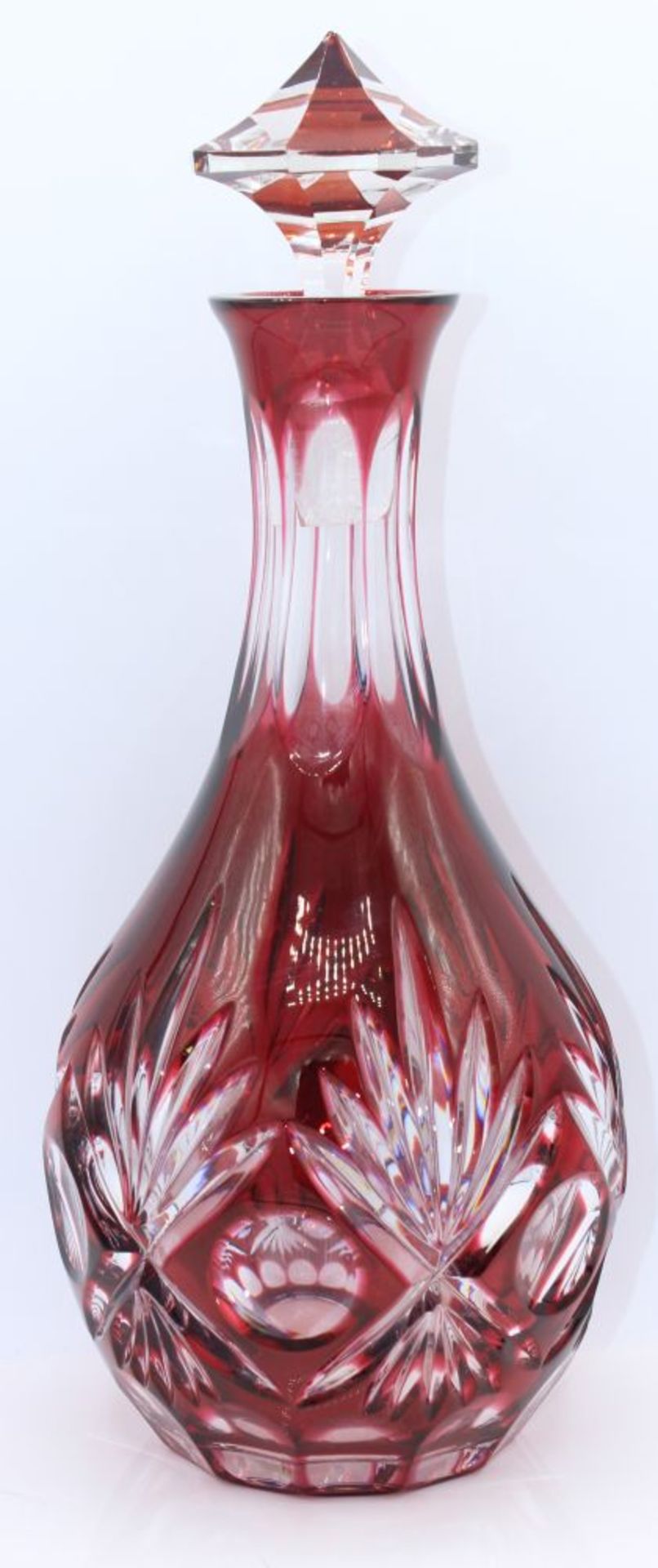 Karaffe - 2.H.20.Jahrhundert farbloses Glas rubiniert, geschnittenes Dekor, Höhe ca. 34 cm